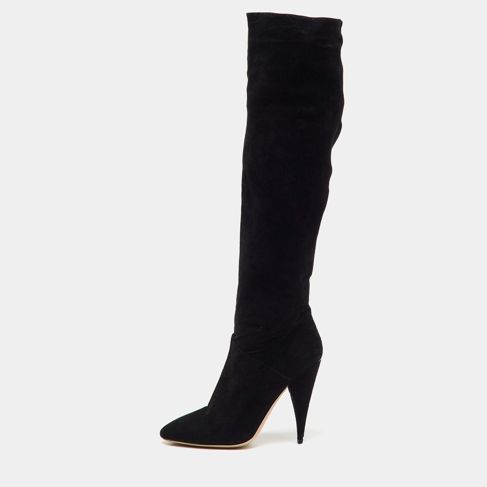 Pre Owned Miu Miu Black Suede Knee Length Boots Size 38