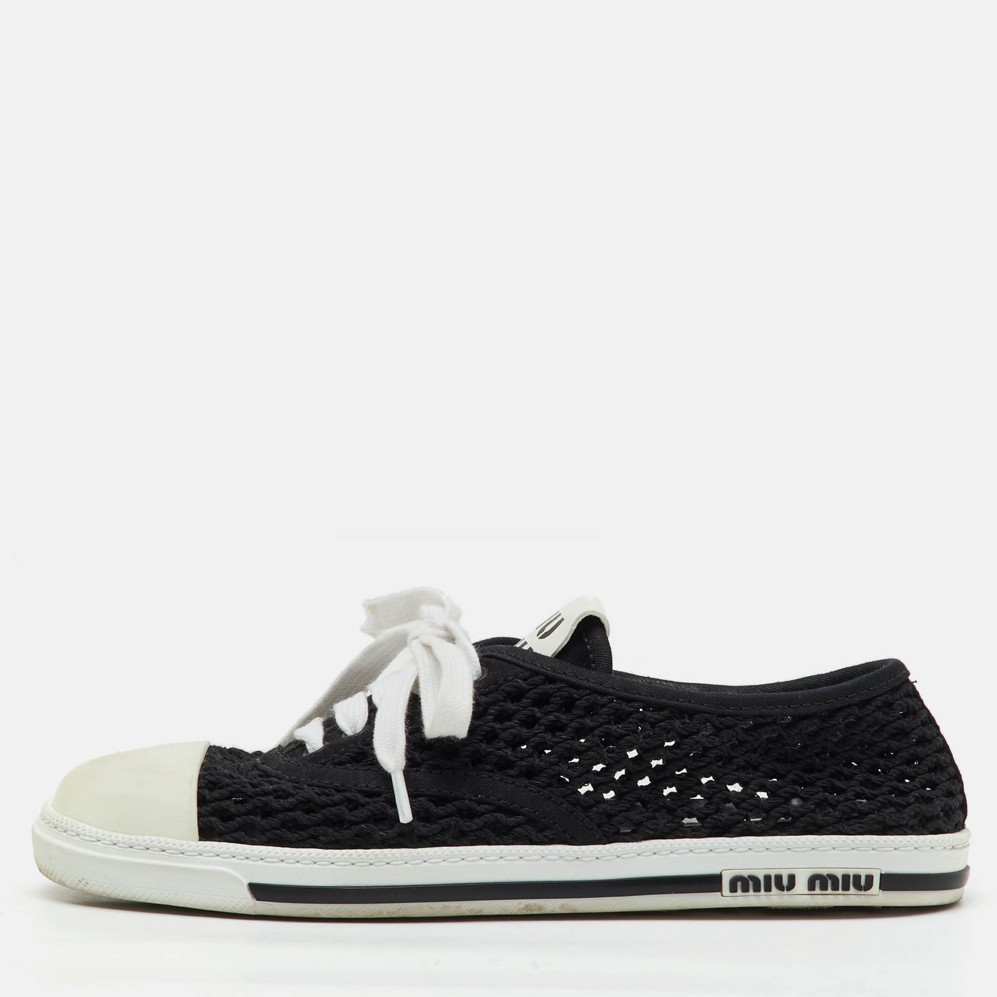 Pre Owned Miu Miu Black Rope Fabric Low Top Sneakers Size 38.5
