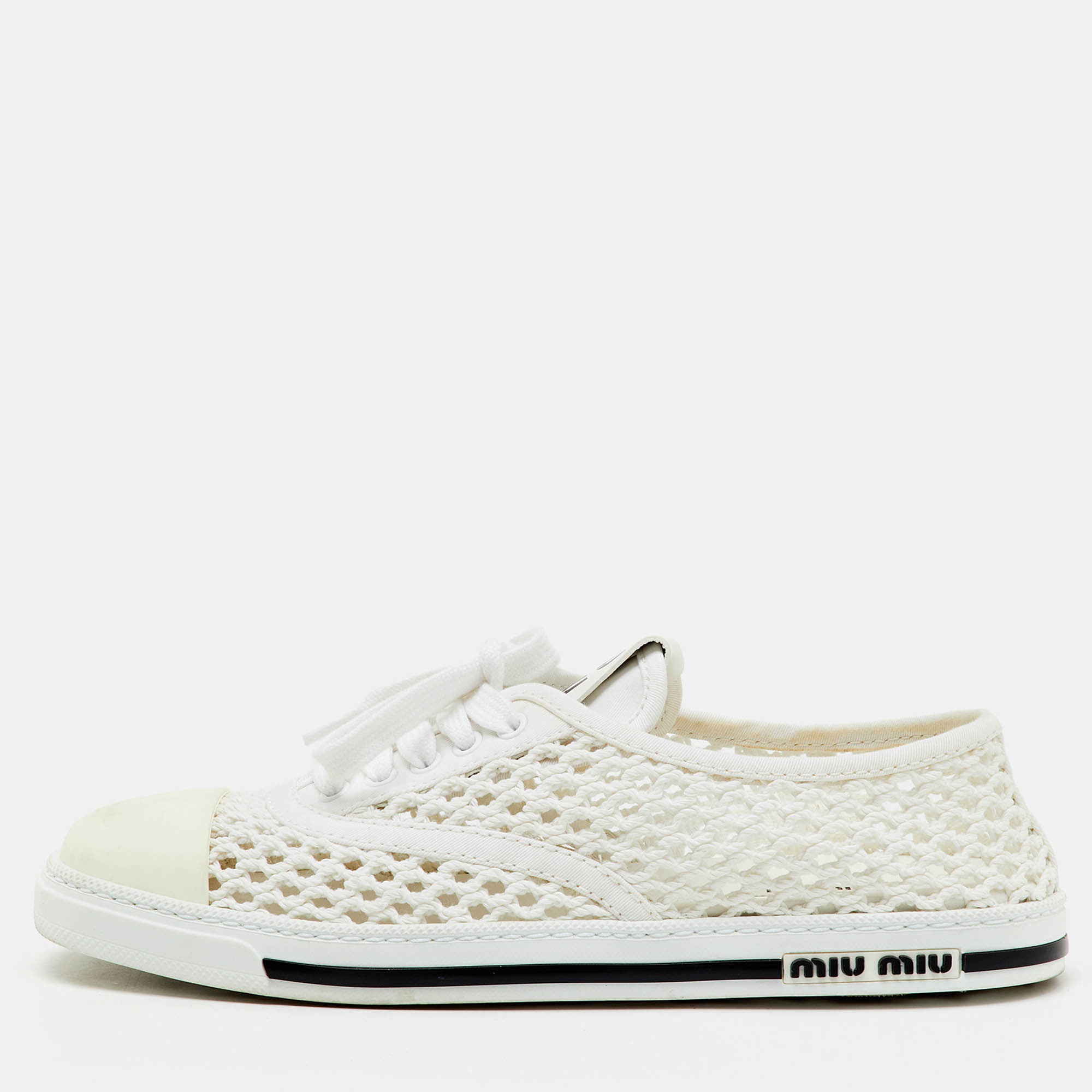 Pre Owned Miu Miu White Rope Fabric Low Top Sneakers Size 38.5