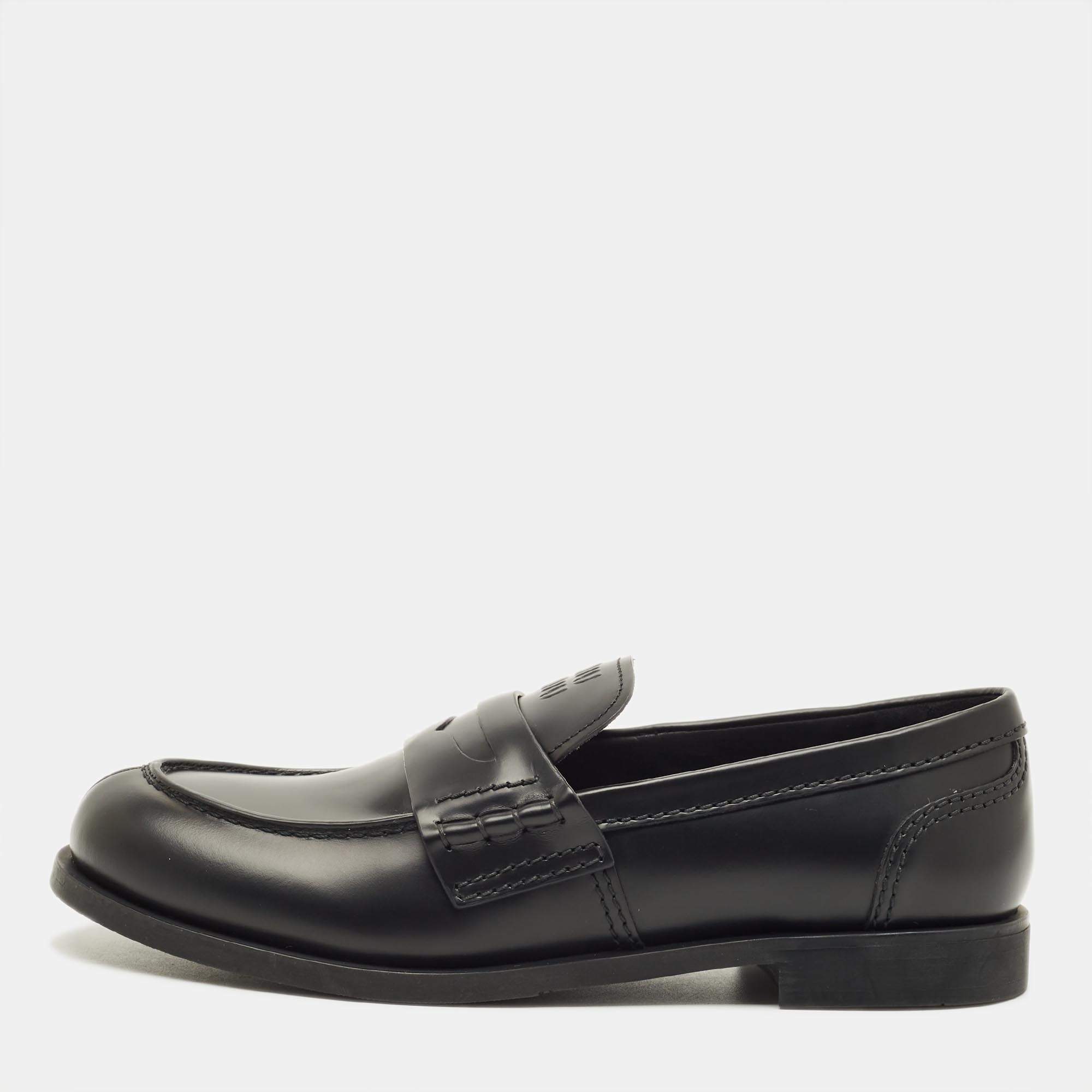 Pre Owned Miu Miu Donna Size 39 Black Leather Loafers
