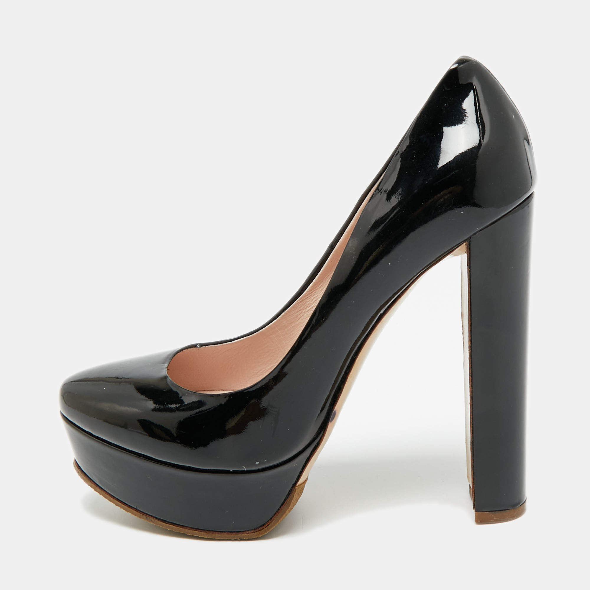 Pre Owned Miu Miu Size 36.5 Black Patent Leather Platform Pumps