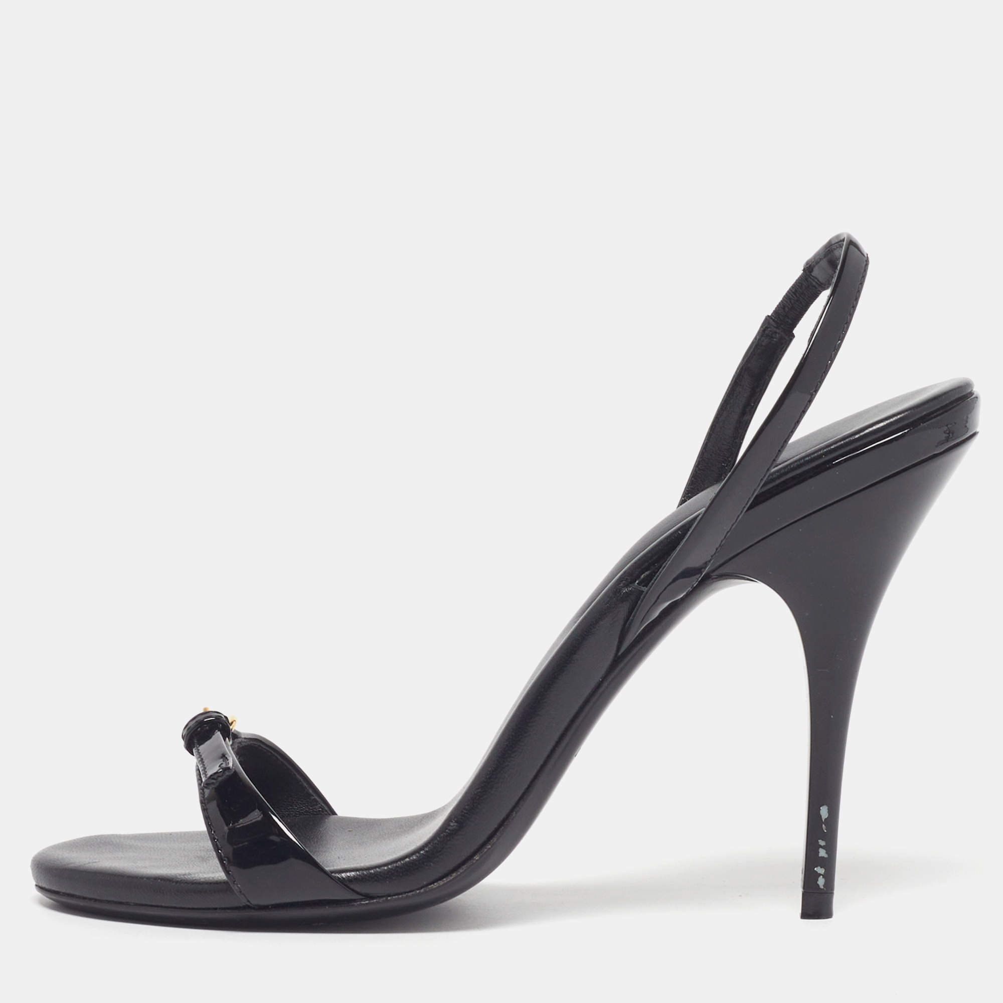 Pre Owned Miu Miu Size 36.5 Black Patent Leather Slingback Sandals