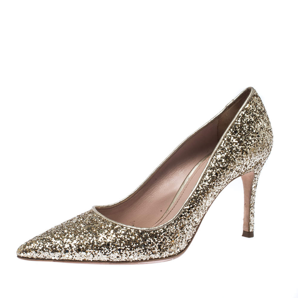 miu miu gold glitter shoes
