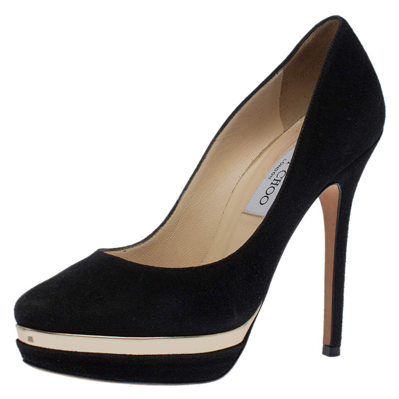 Pre Owned Jimmy Choo Black Suede Cosmic Platform Pumps Size 36