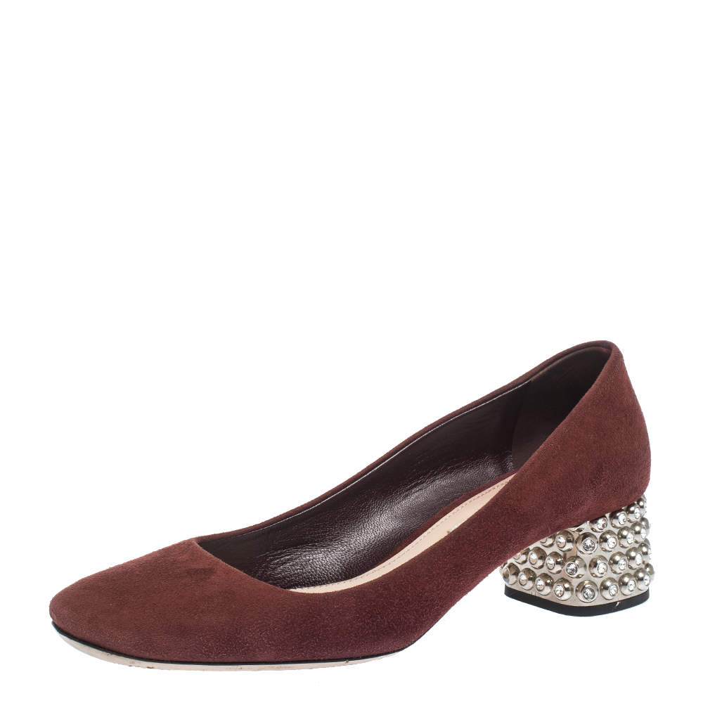 Miu Miu Burgundy Suede Crystal Heel Pumps Size 37