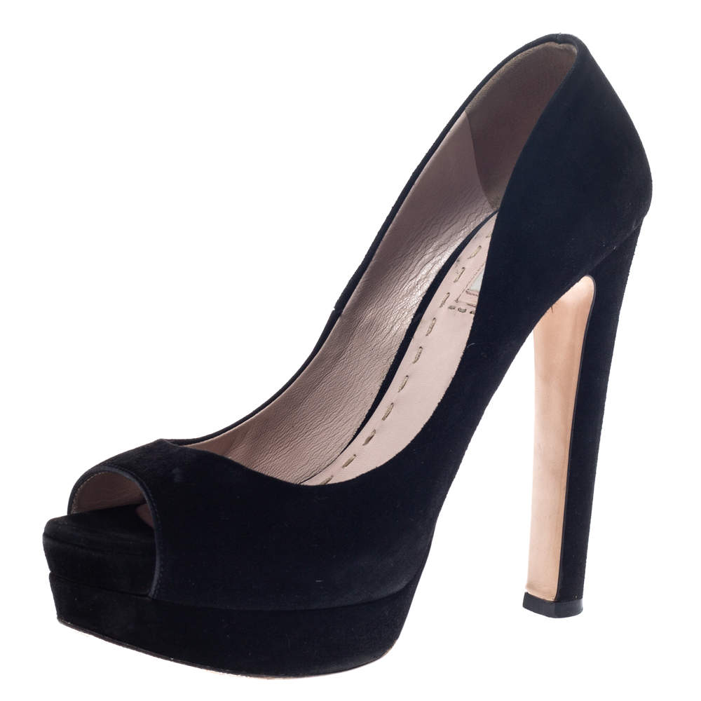 パンプス MIU MIIU 5I374E_008_F0003_F_055 RUCHES SUEDE PUMPS Miu Miu Black Suede Leather Peep Toe Platform Pumps Size
