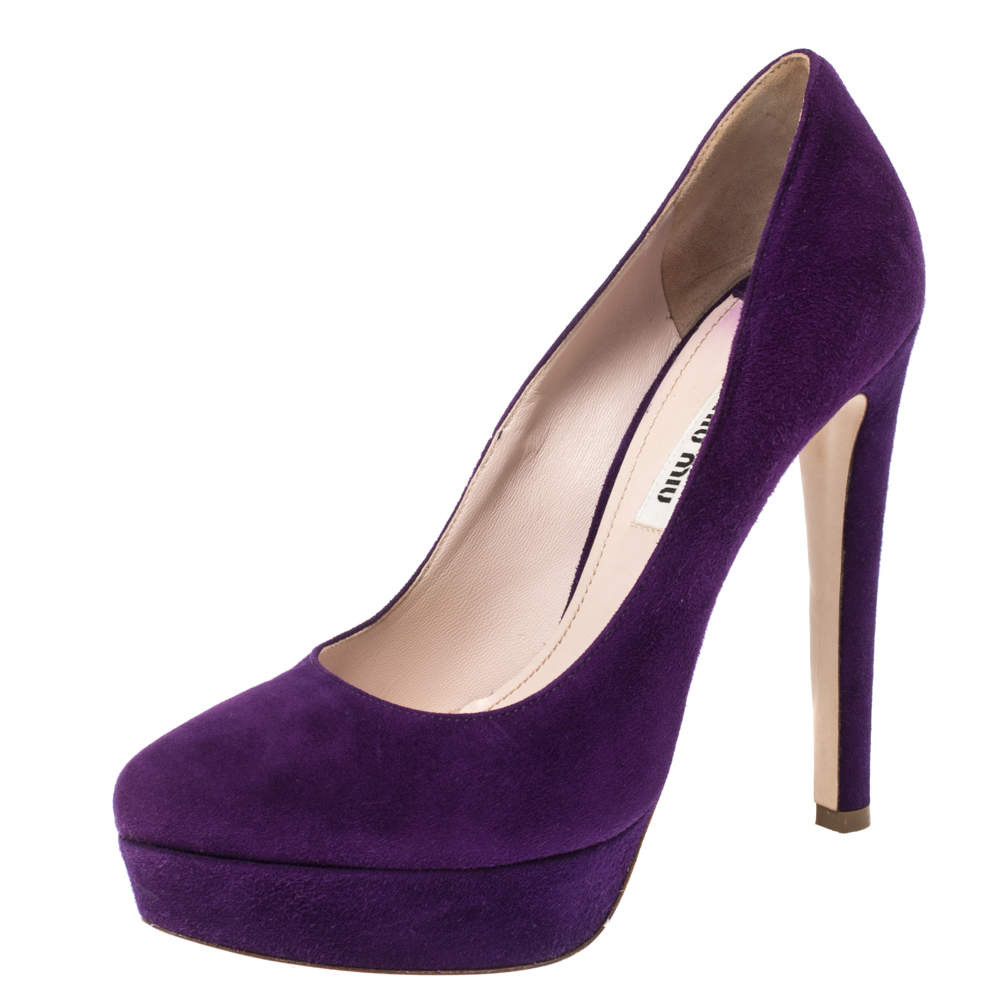 Pre Owned Miu Miu Purple Suede Platform Pumps Size 3