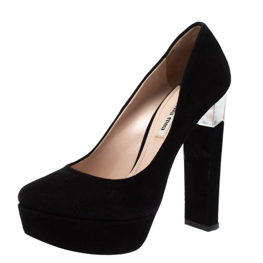 مملوكة مسبقًا Miu Miu Black Suede Platform Pumps Size 37
