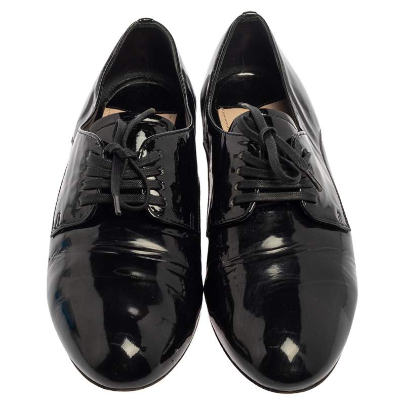 Embellished Leather Platform Derby Shoes in Black - Miu Miu