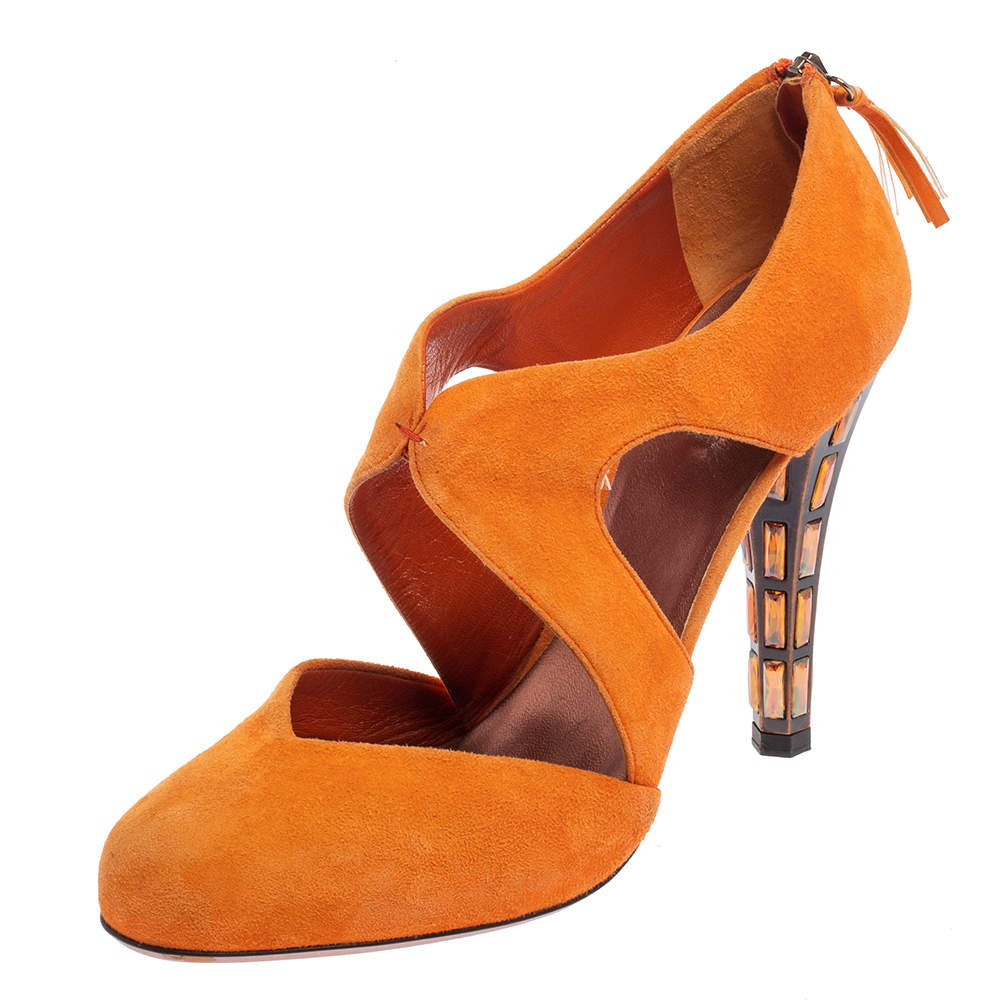 Miu Miu Orange Suede Cut Out Sandals Size 40