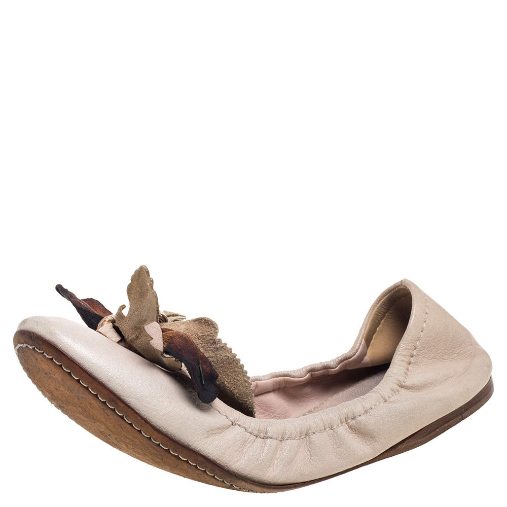 Miu Miu Beige Leather Embellished  Flats Size 38