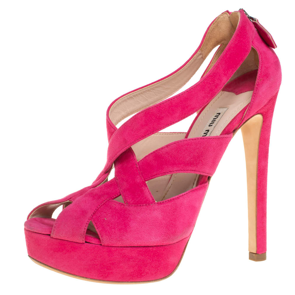 Miu Miu Pink Suede Strappy Platform Sandals Size 37.5