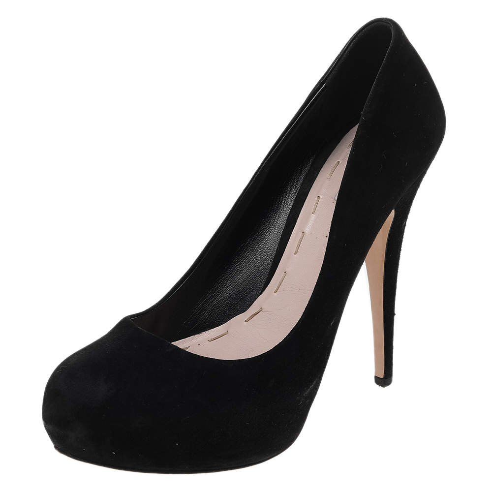 Pre Owned Miu Miu Black Suede Rounded Toe Platform Pumps Size 39