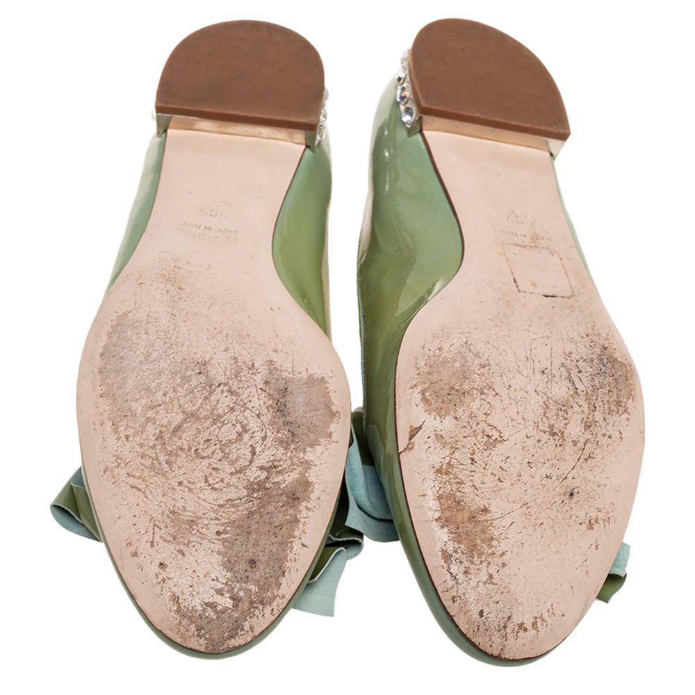 Miu Miu Light Green Patent Leather Bow Ballet Flats Size 36.5 Miu