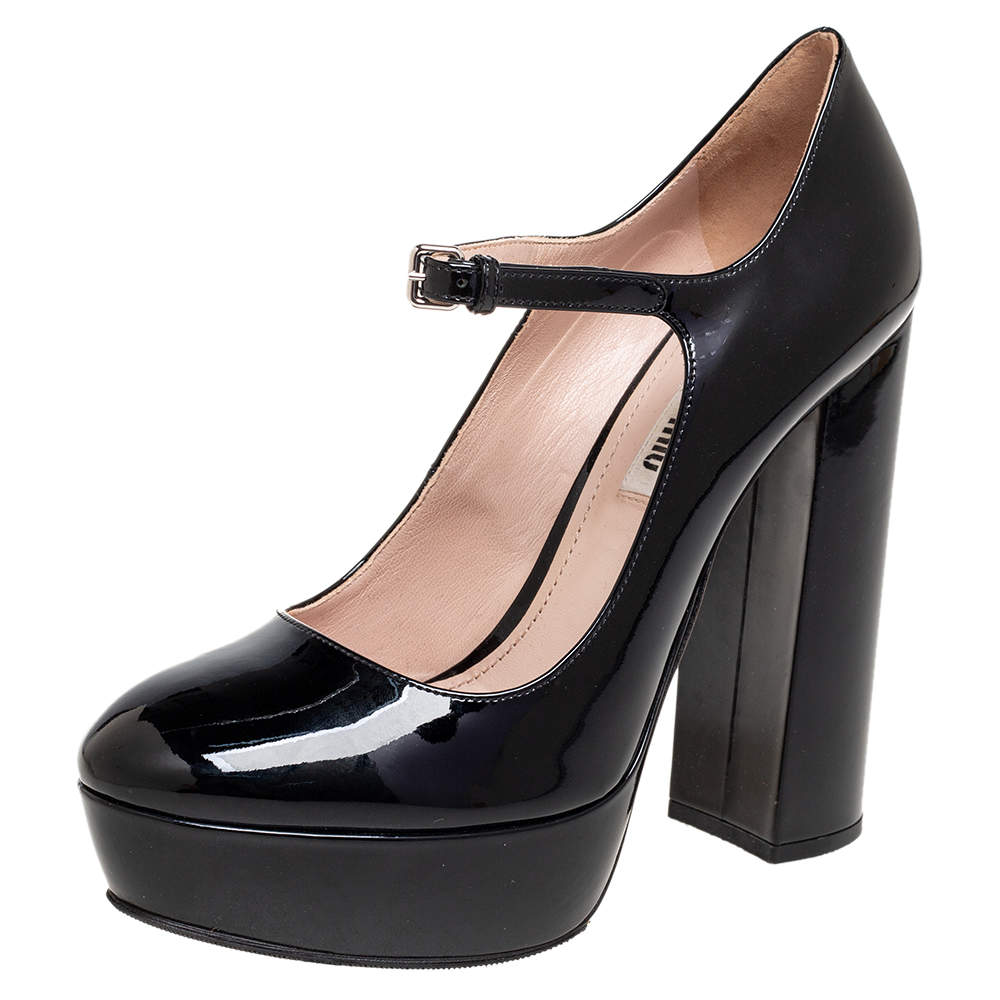 【MiuMiu 】Canvas Mary Jane Pumps 靴 Miu Miu Canvas Leather-Lined Mary Jane Pumps in Black | Lyst