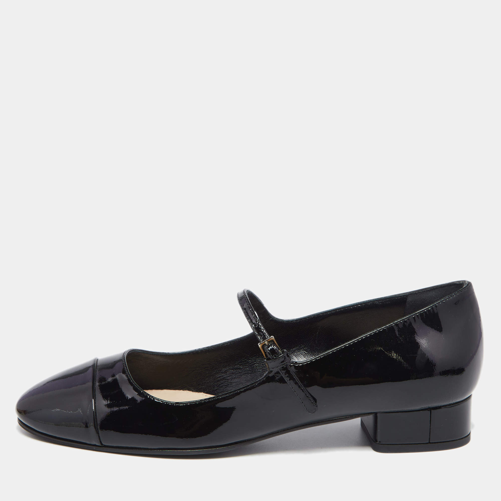 Pre Owned  Miu Miu Black Patent Leather Cap Tor Mary Jane Ballet Flats Size 36