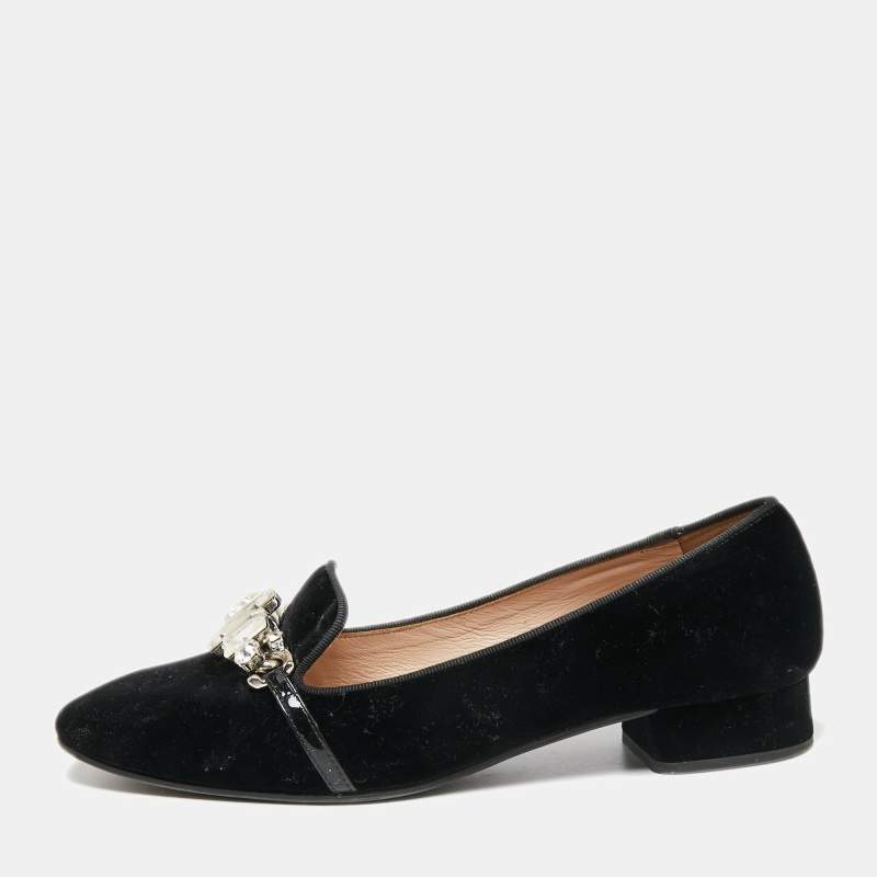 Spain+Co Black Velvet Stud Loafer 38