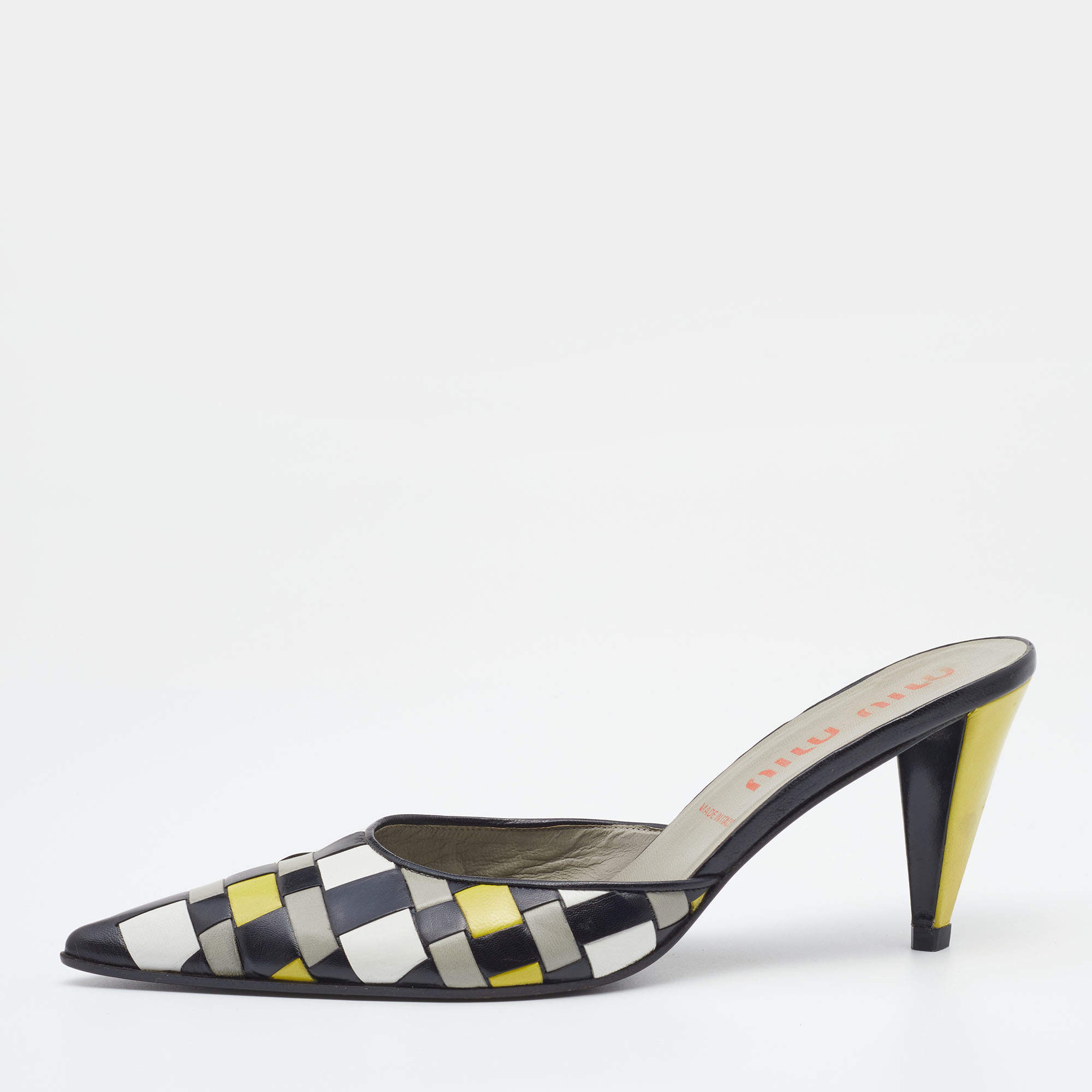 Miu Miu Multicolor Woven Leather Pointed Toe Mules Size 39.5