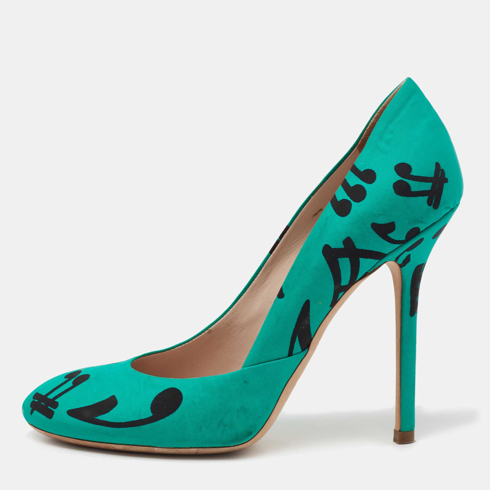 Miu Miu Green/Black Printed Fabric Pumps Size 39