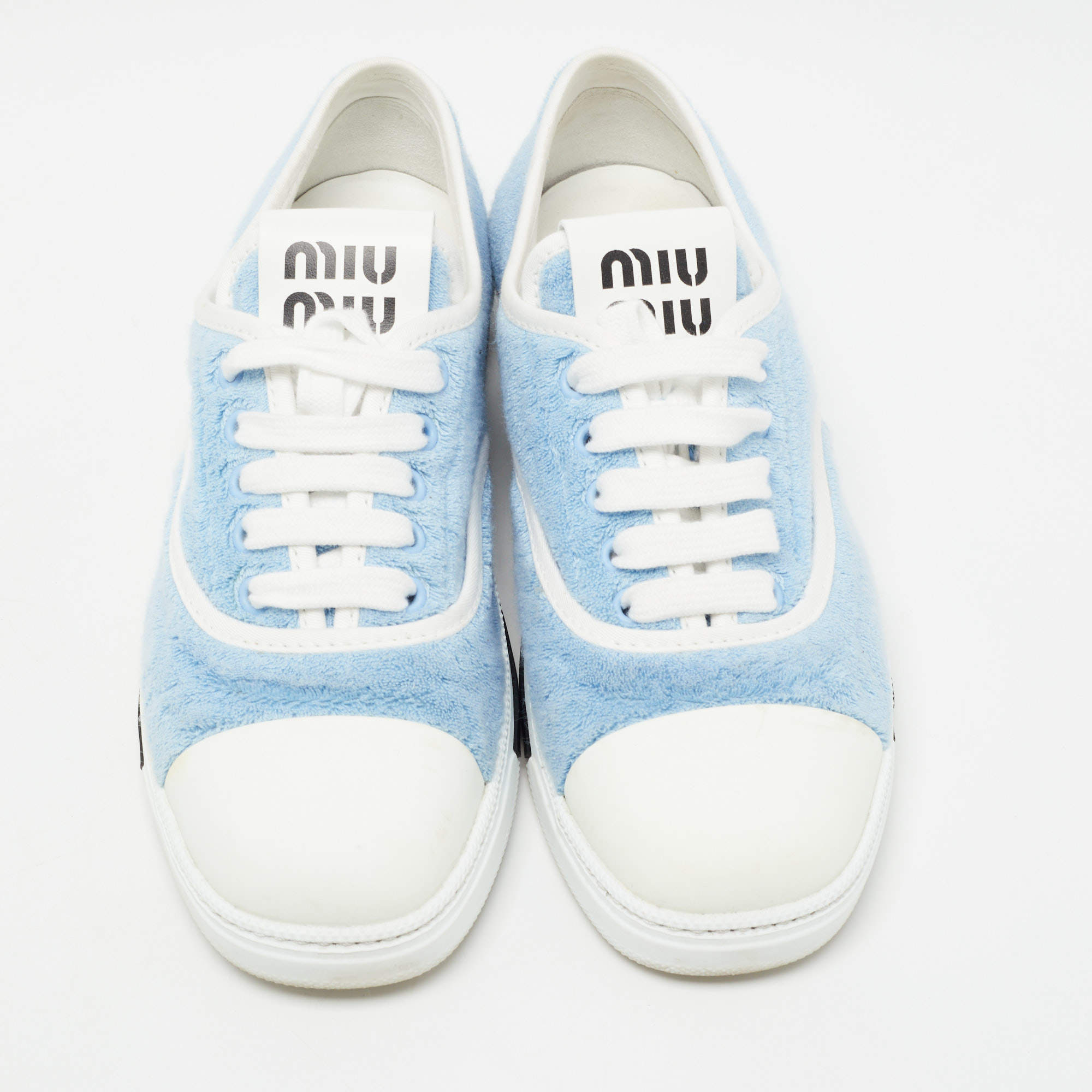 Miu Miu Blue/White Terry Fabric and Rubber Low Top Sneakers