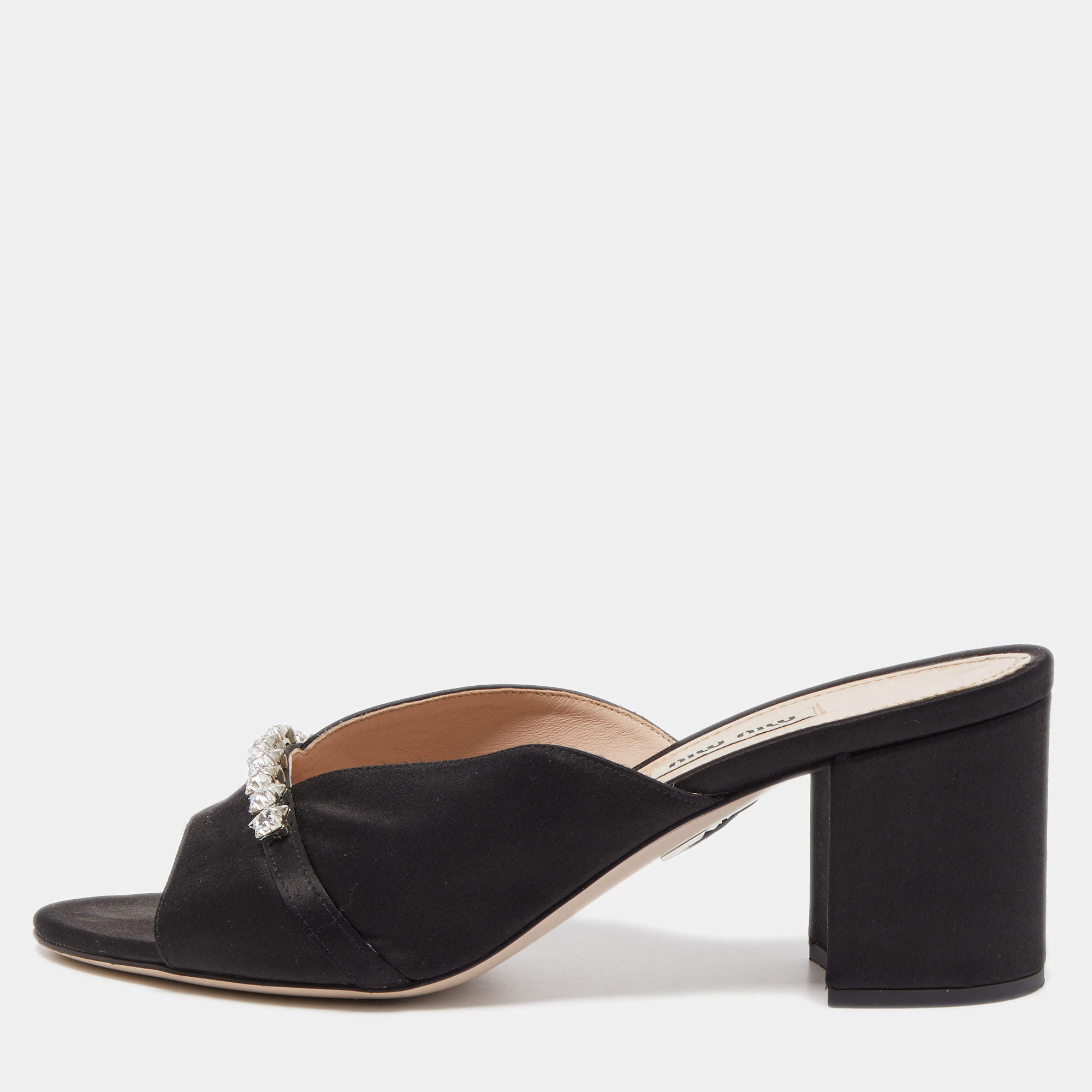 Miu Miu Black Satin Star Slide Sandals Size 38