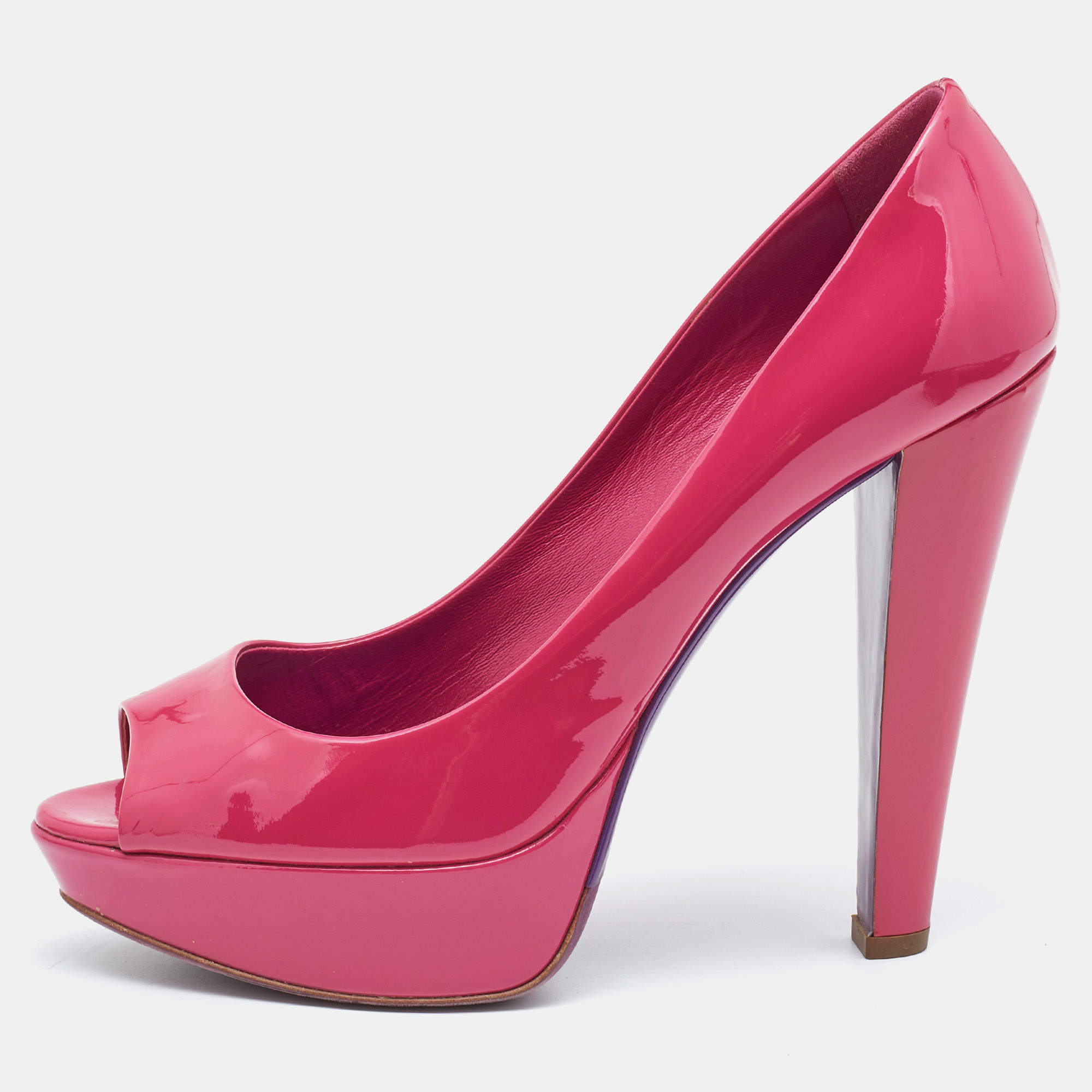 Miu Miu Pink Patent Leather Peep Toe Platform Pumps Size 39.5