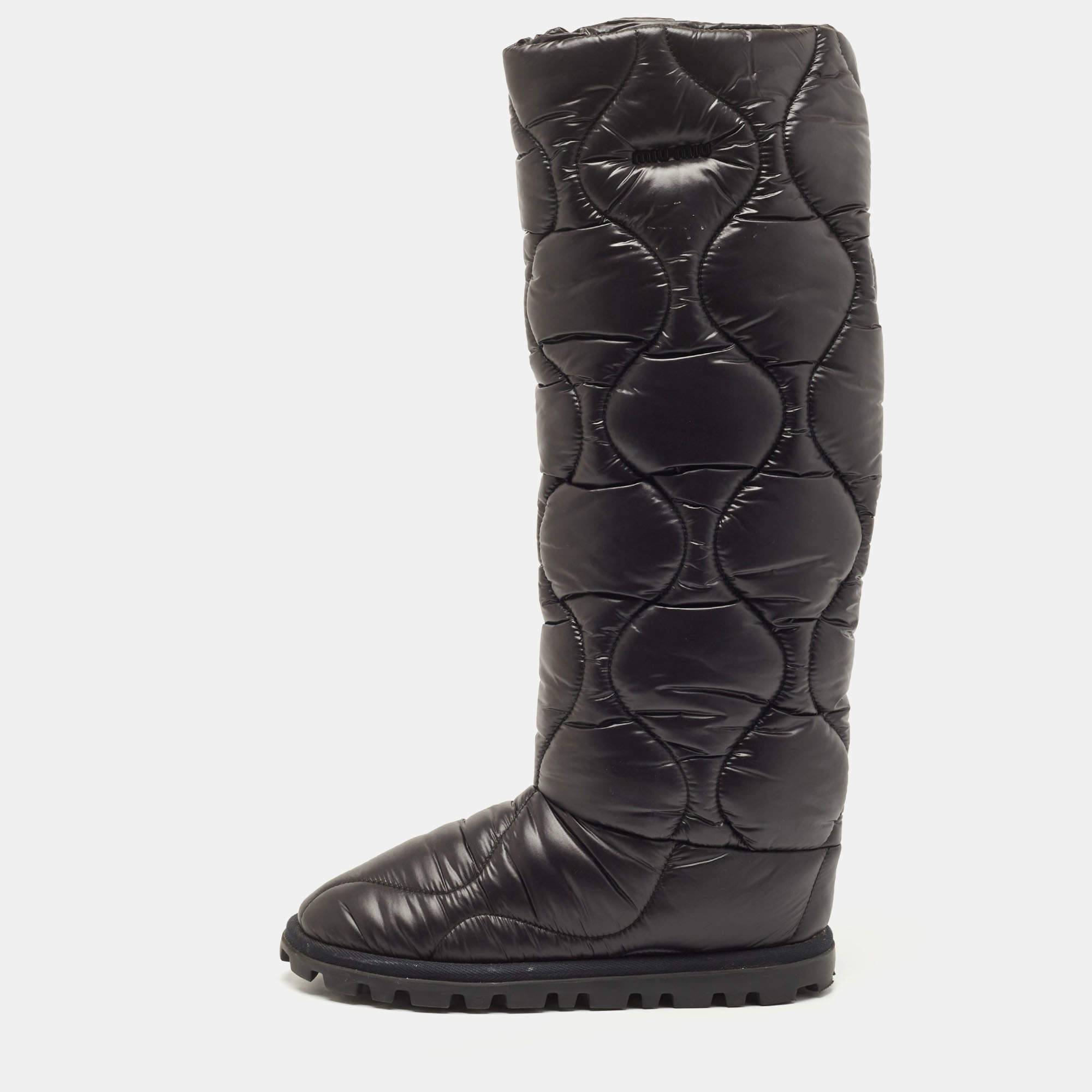 Pre Owned Miu Miu Black Nylon knee length Boots Size 37