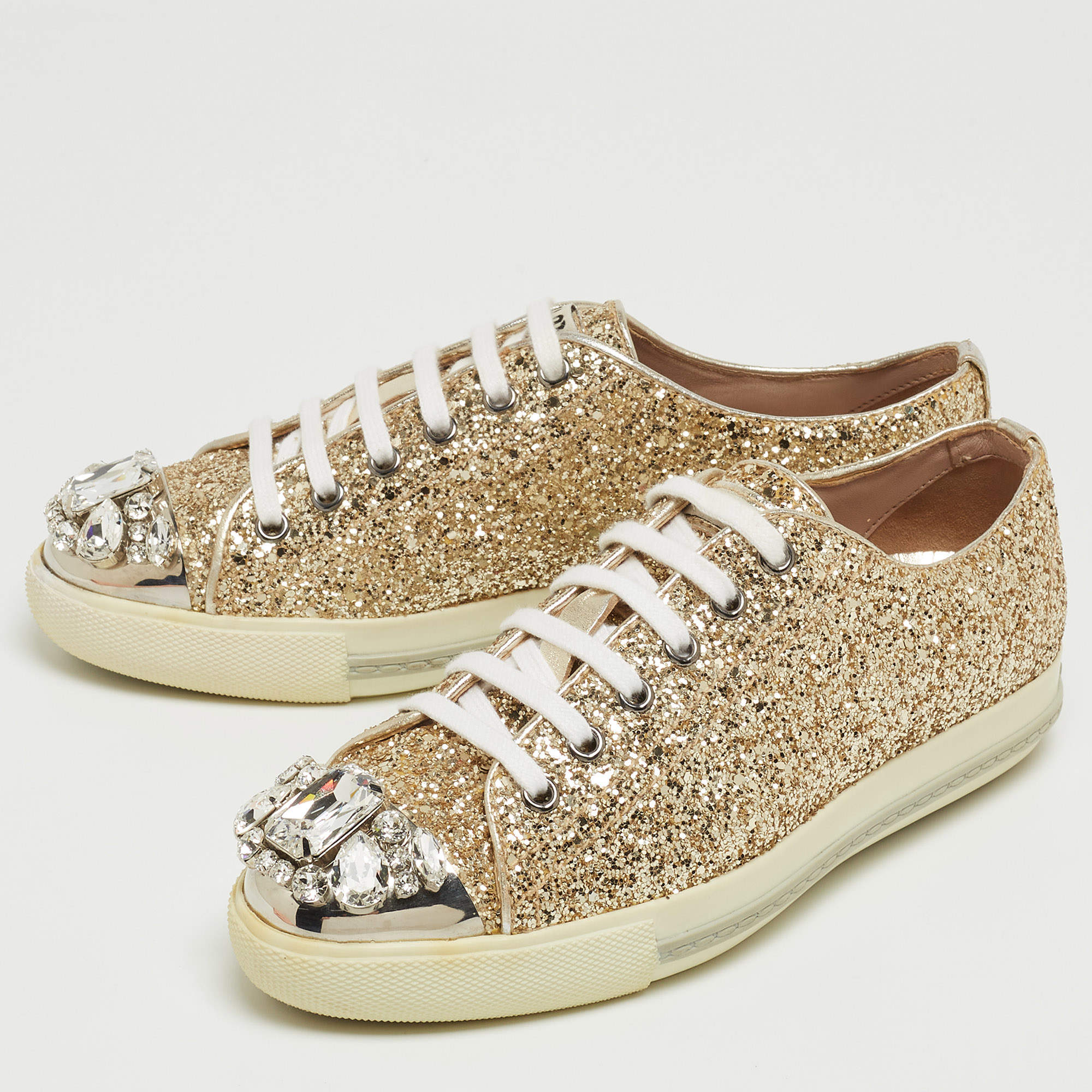 Miu miu gold glitter sneakers on sale