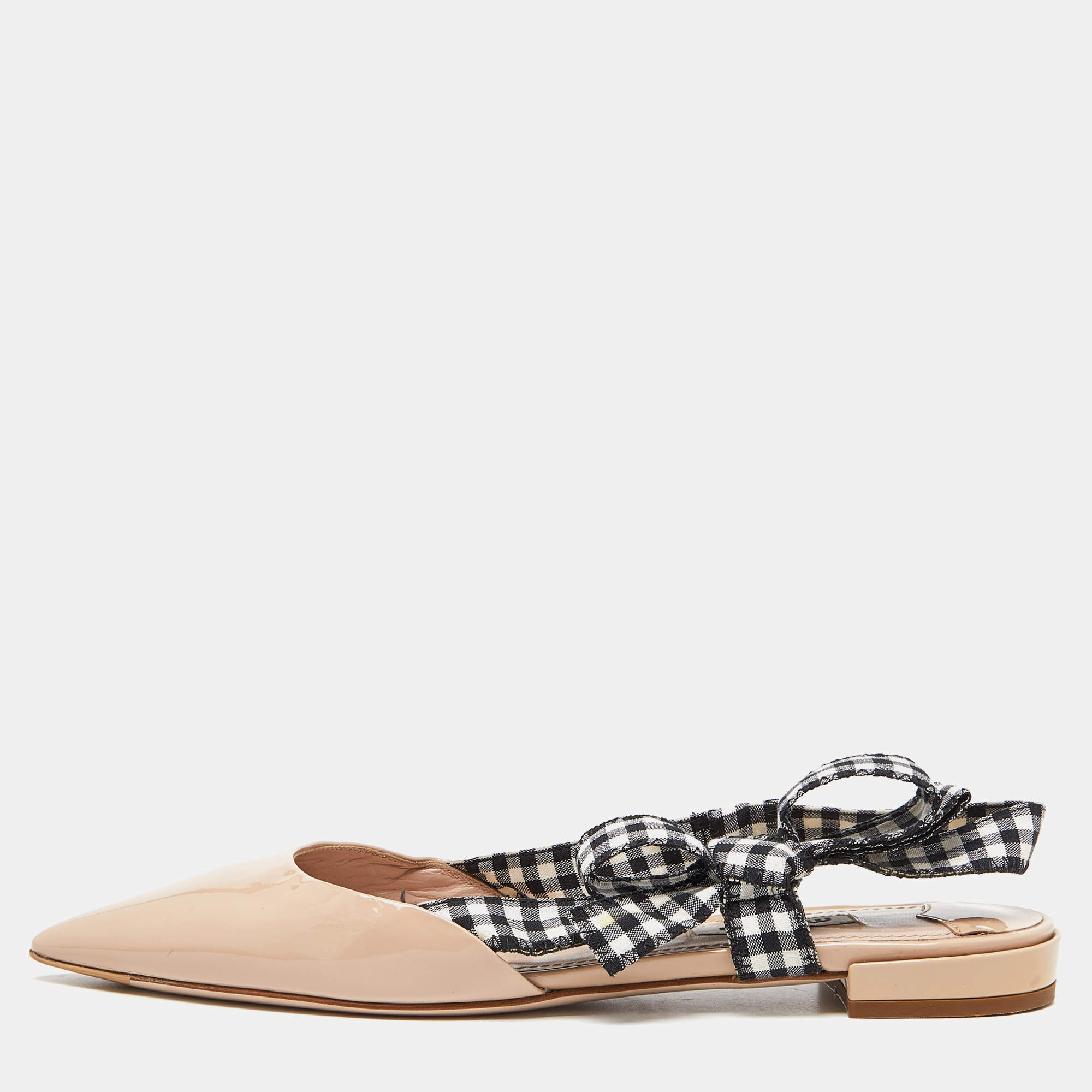 フラットシューズ MIU MIU SLINGBACK FLATS Miu Miu Gingham strap patent slingback flat - Black