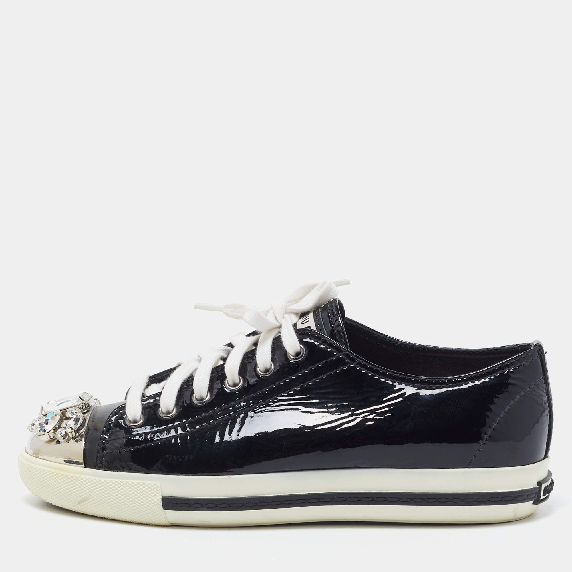 Miu Miu Black Patent Low Top Sneakers Size 38