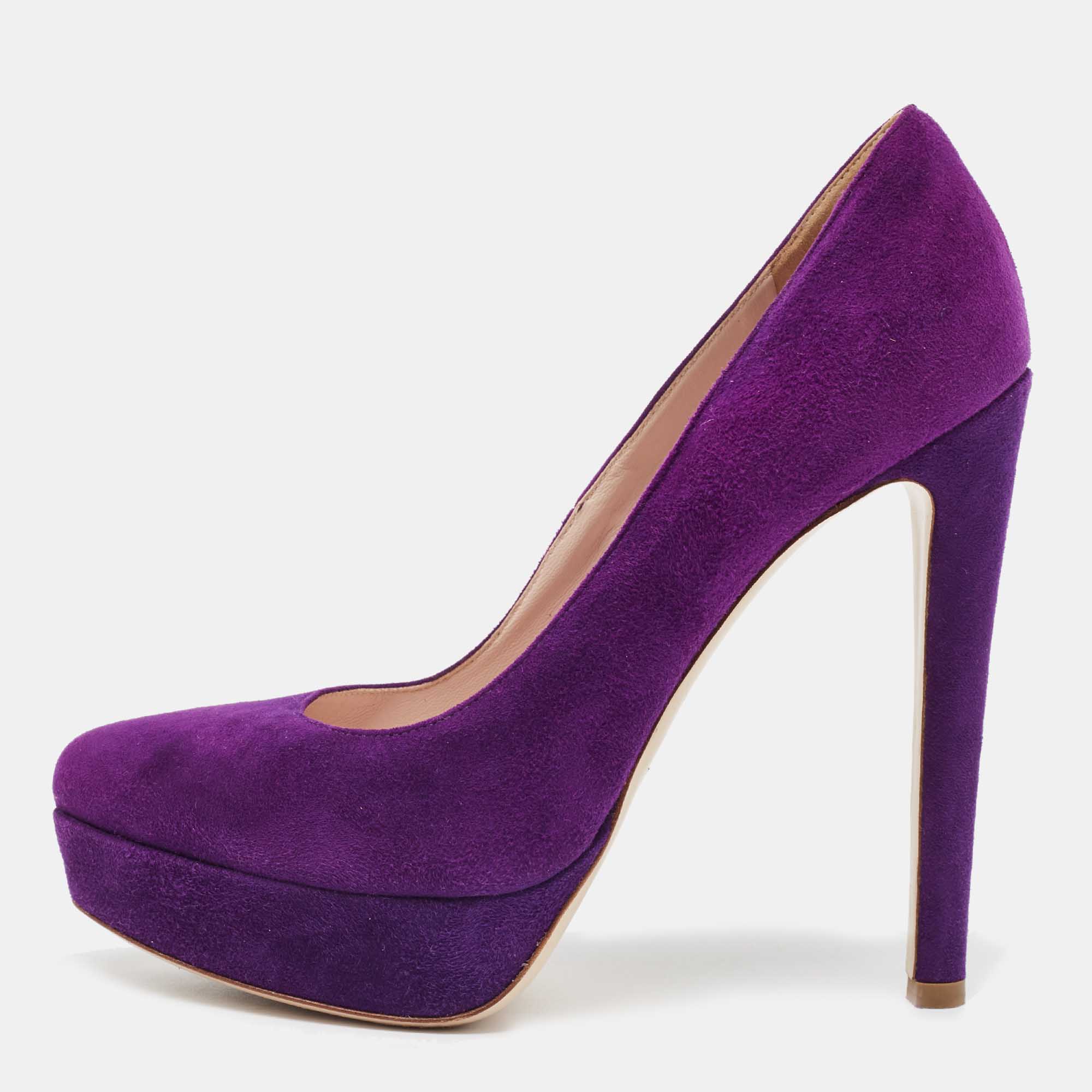 Miu Miu Purple Suede Pointed Toe Platform Pumps  Size 37