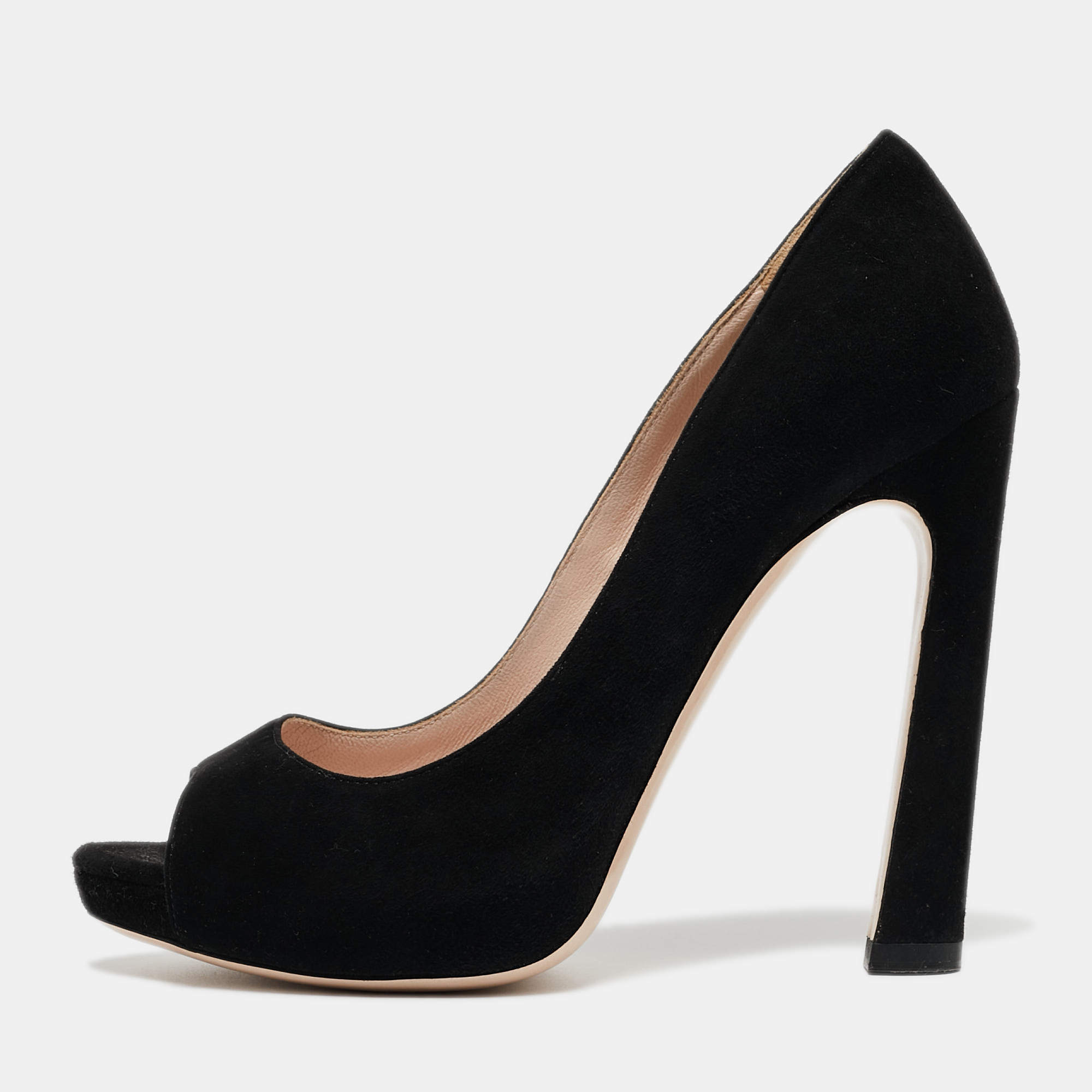 Pre Owned Miu Miu Black Suede Peep Toe Pumps Size 36.5