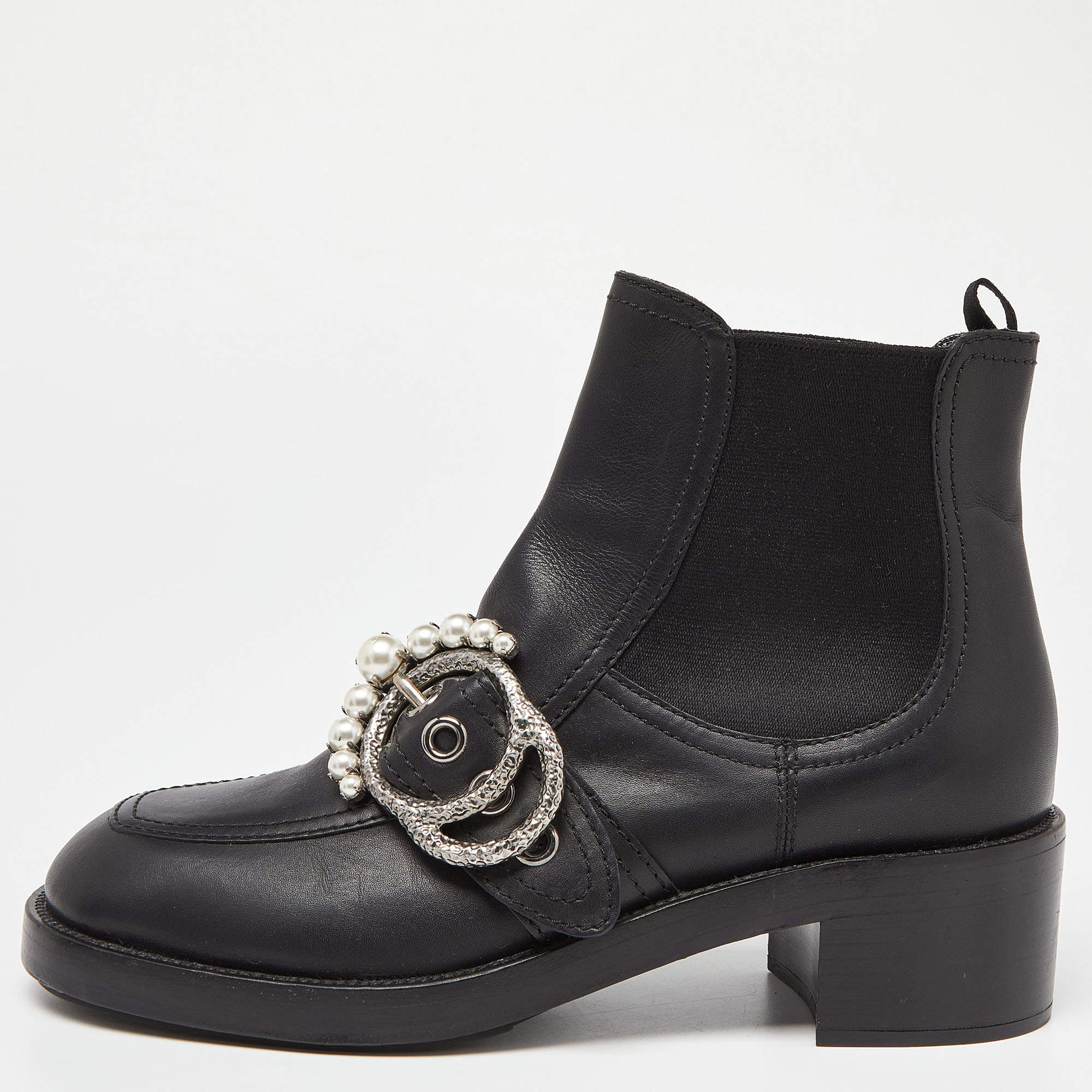 Miu Miu Black Leather Crystal Embellished Boots Size 39