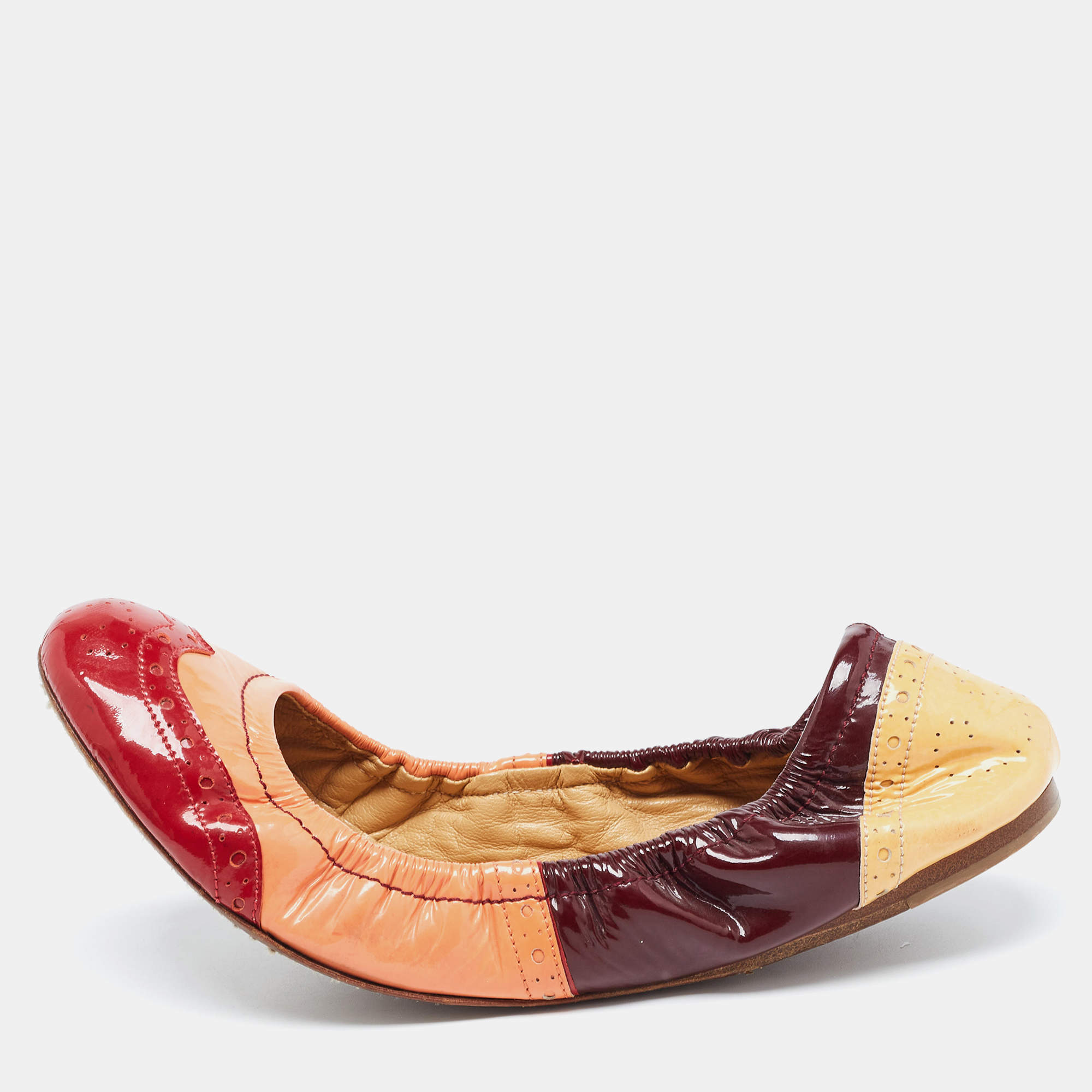 Miu Miu Multicolor Brogue Patent Leather Scrunch Ballet Flats Size 40