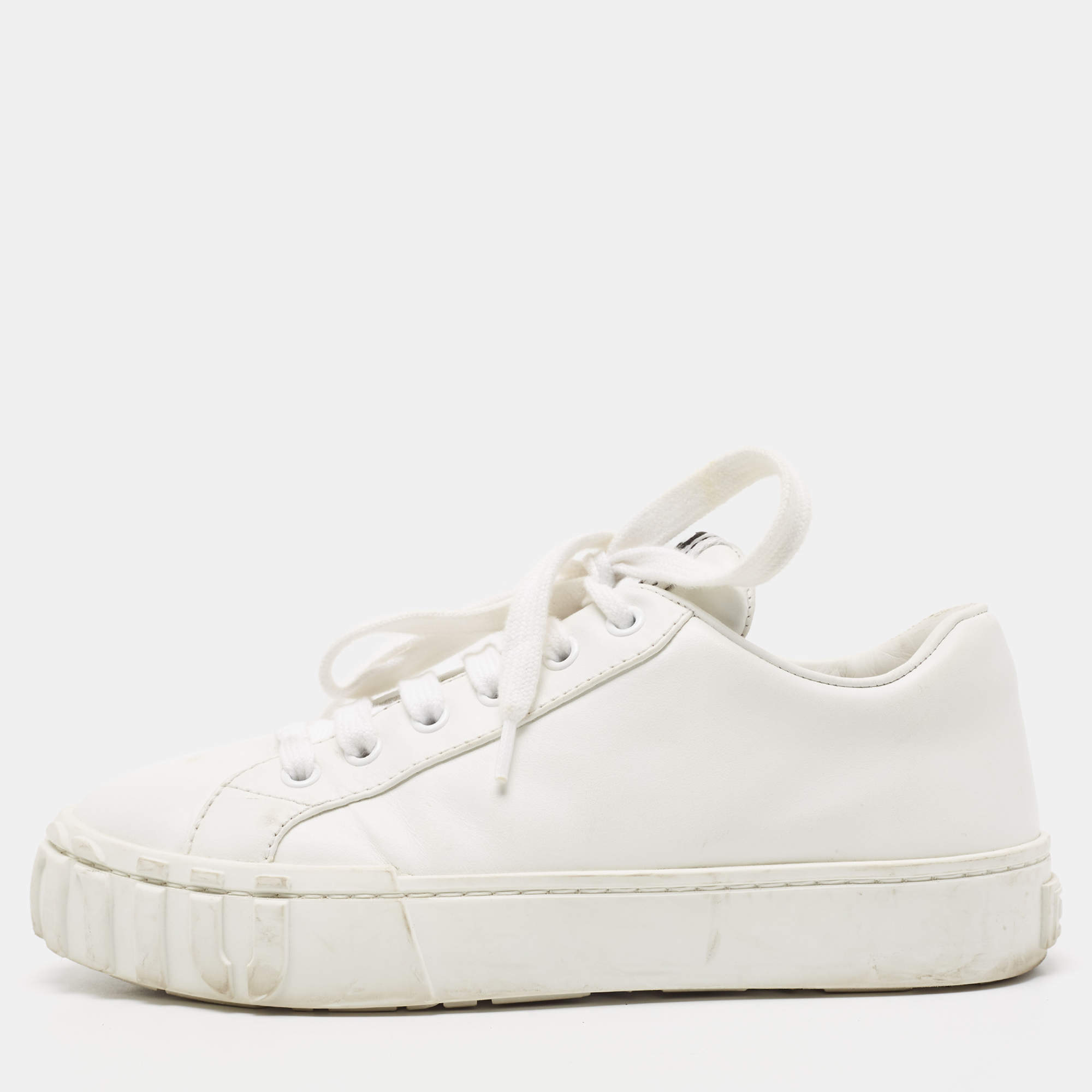Miu Miu White Leather Low Top Sneakers Size 36
