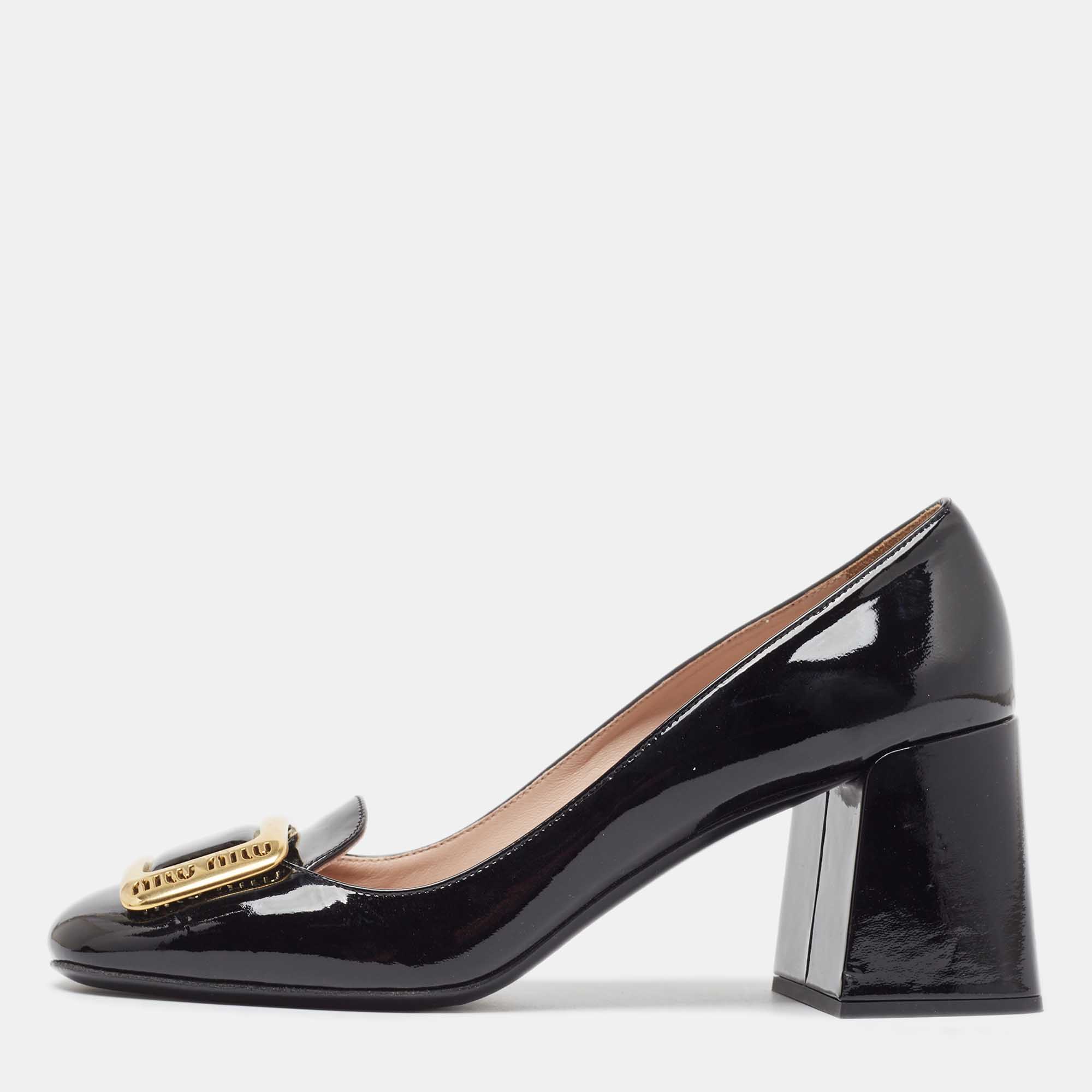 Miu Miu Black Patent Block Heel Pumps Size 40 Miu Miu | The Luxury Closet