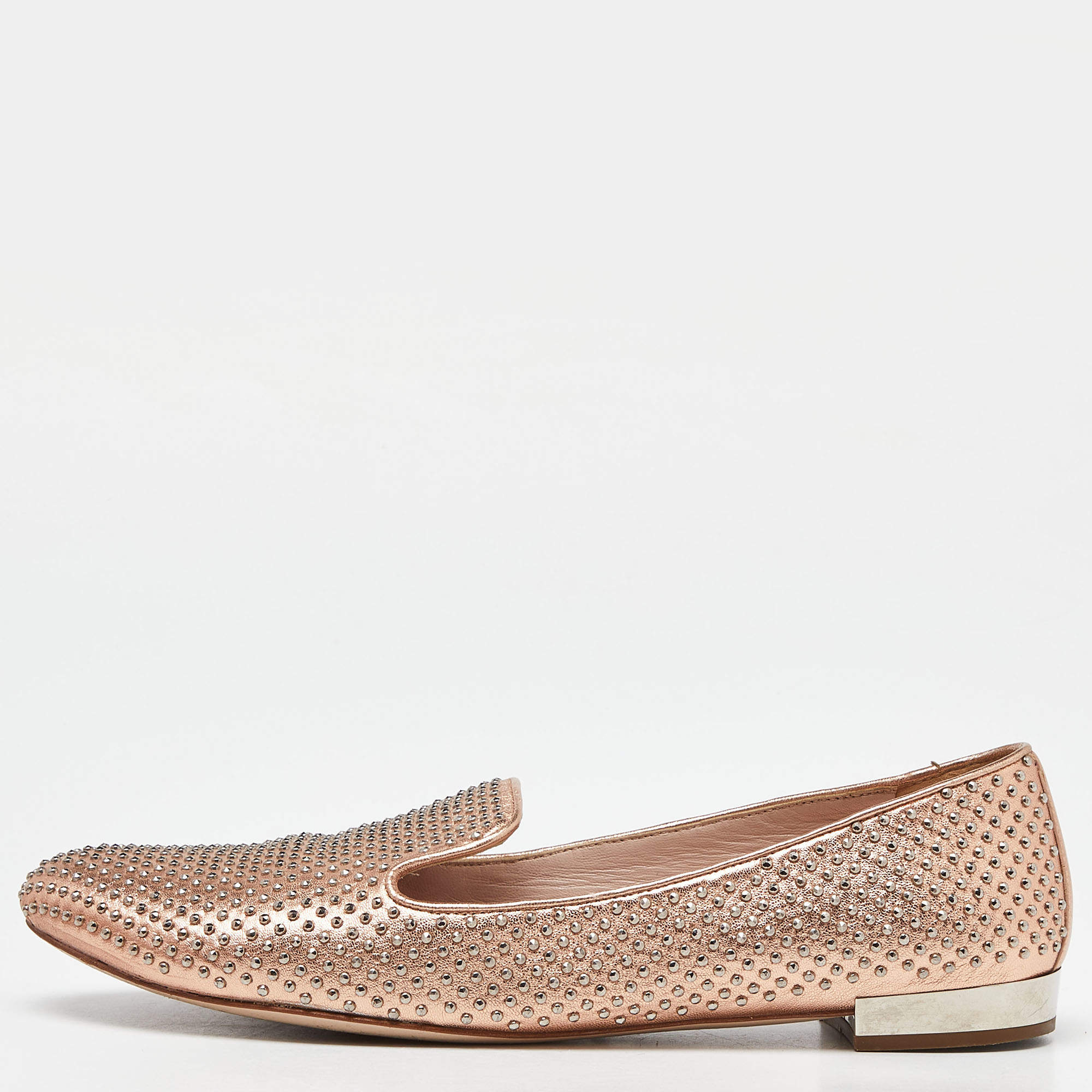 Miu Miu Metallic Studded Leather Smoking Slippers Size 40.5 