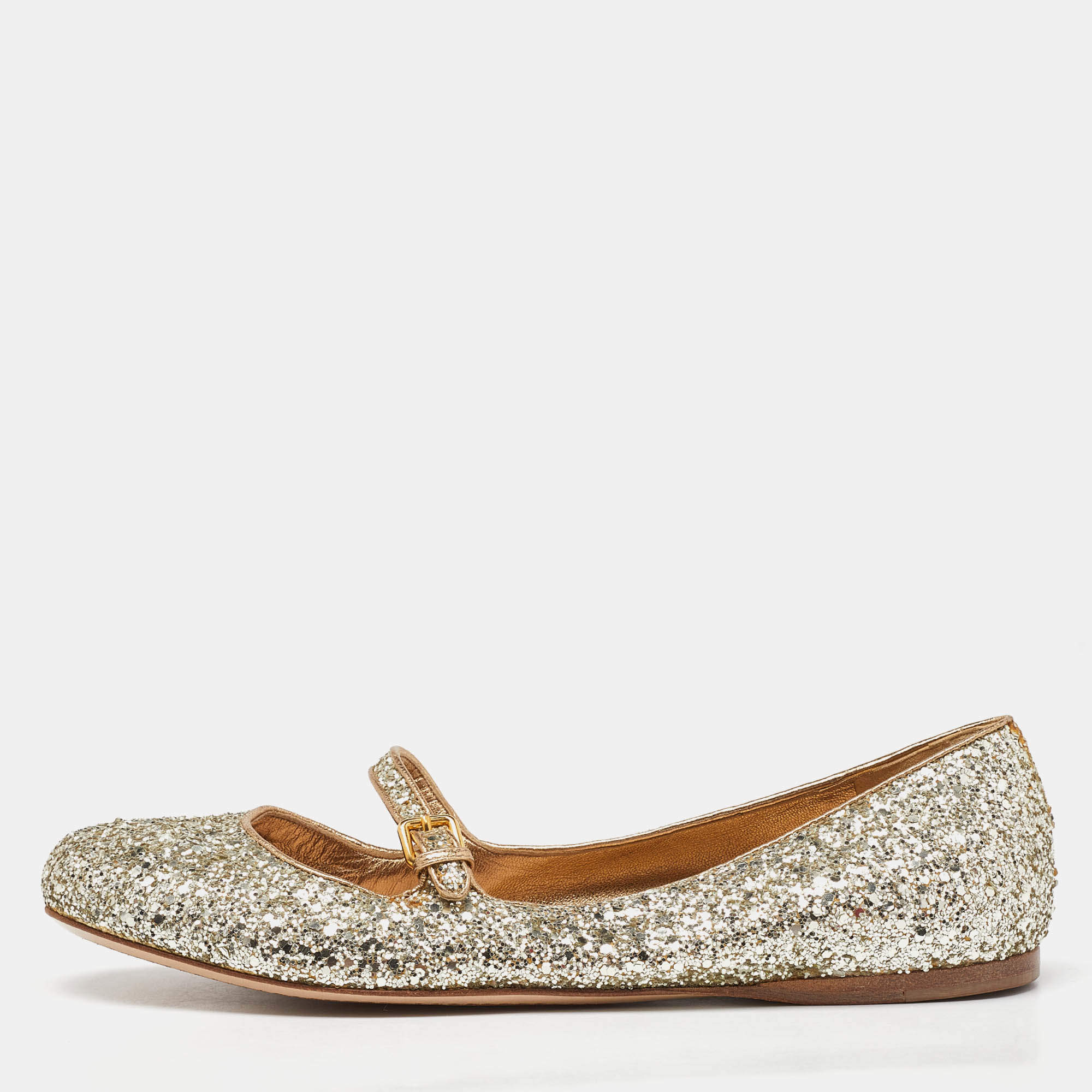 Miu Miu Gold Glitter Ballet Flats Size 39.5
