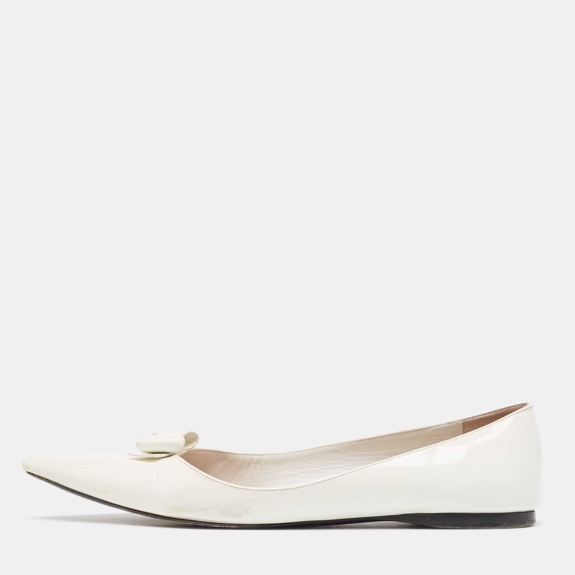 Miu Miu White Patent Leather Ballet Flats Size 38.5