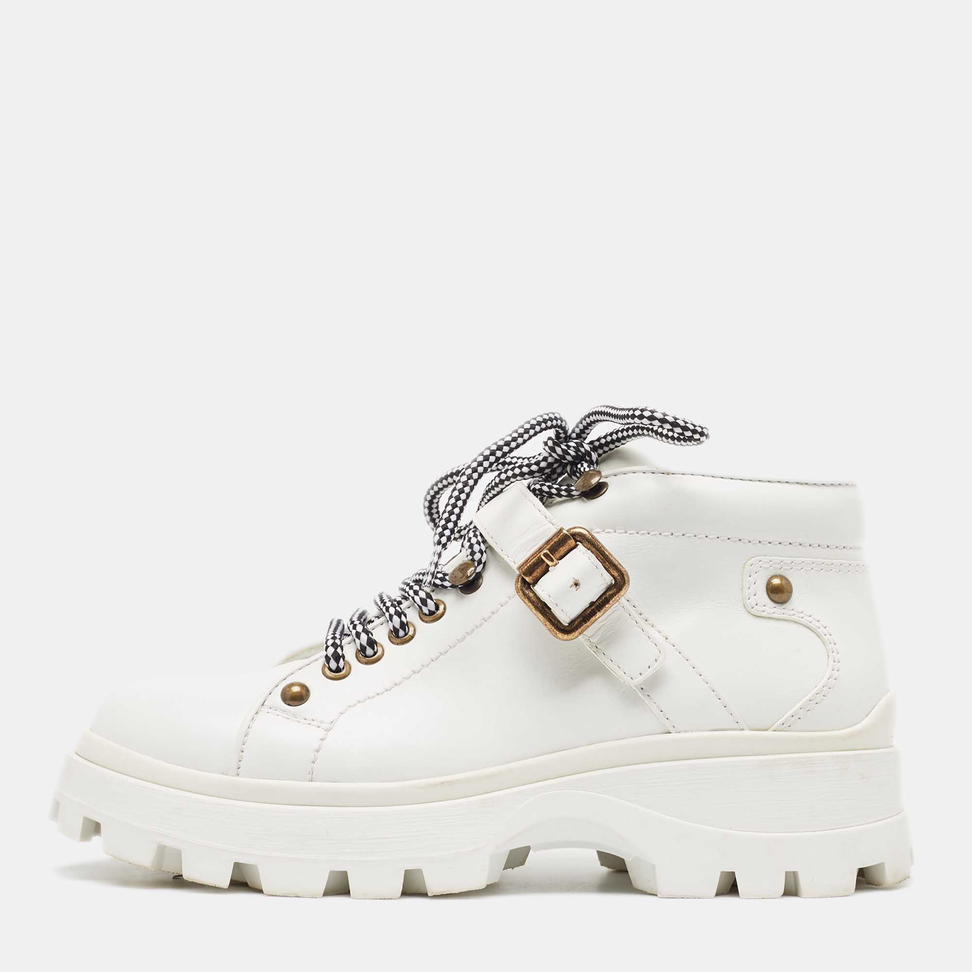 Miu Miu White Leather Lace Up Ankle Boots Size 39