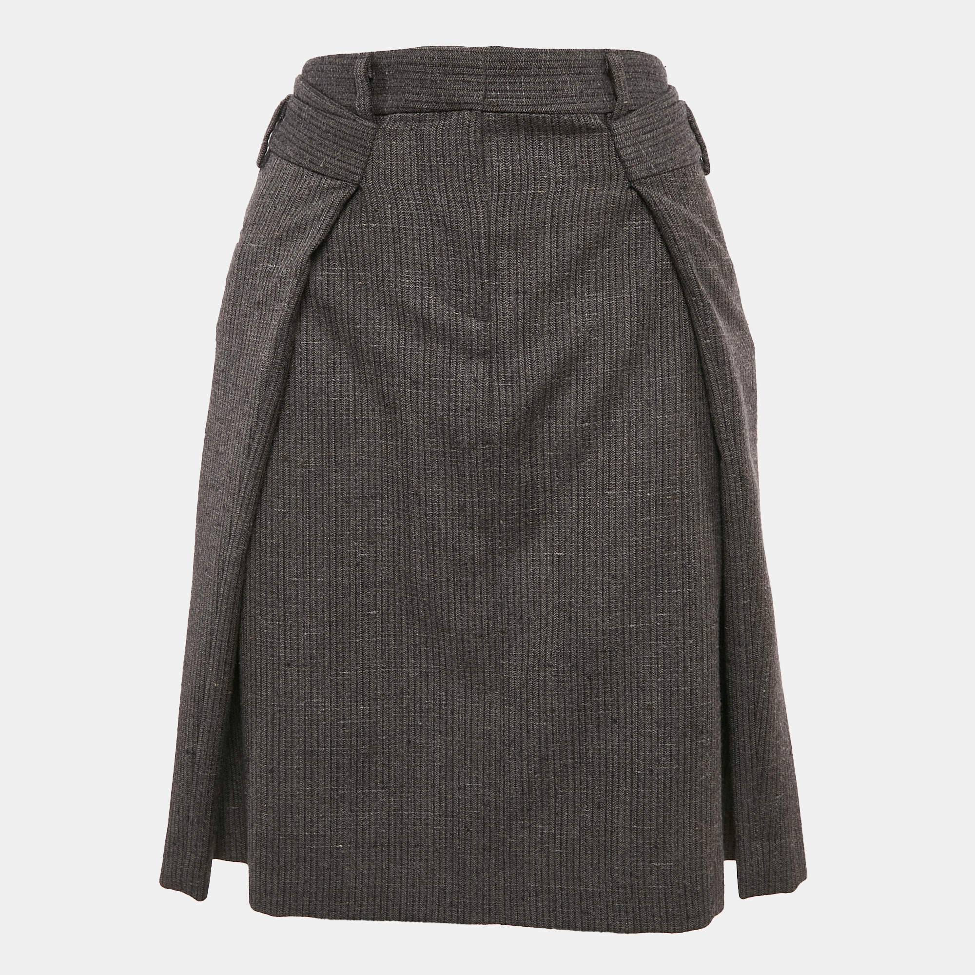Maison Margiela Grey Wool Pleated Pencil Skirt M