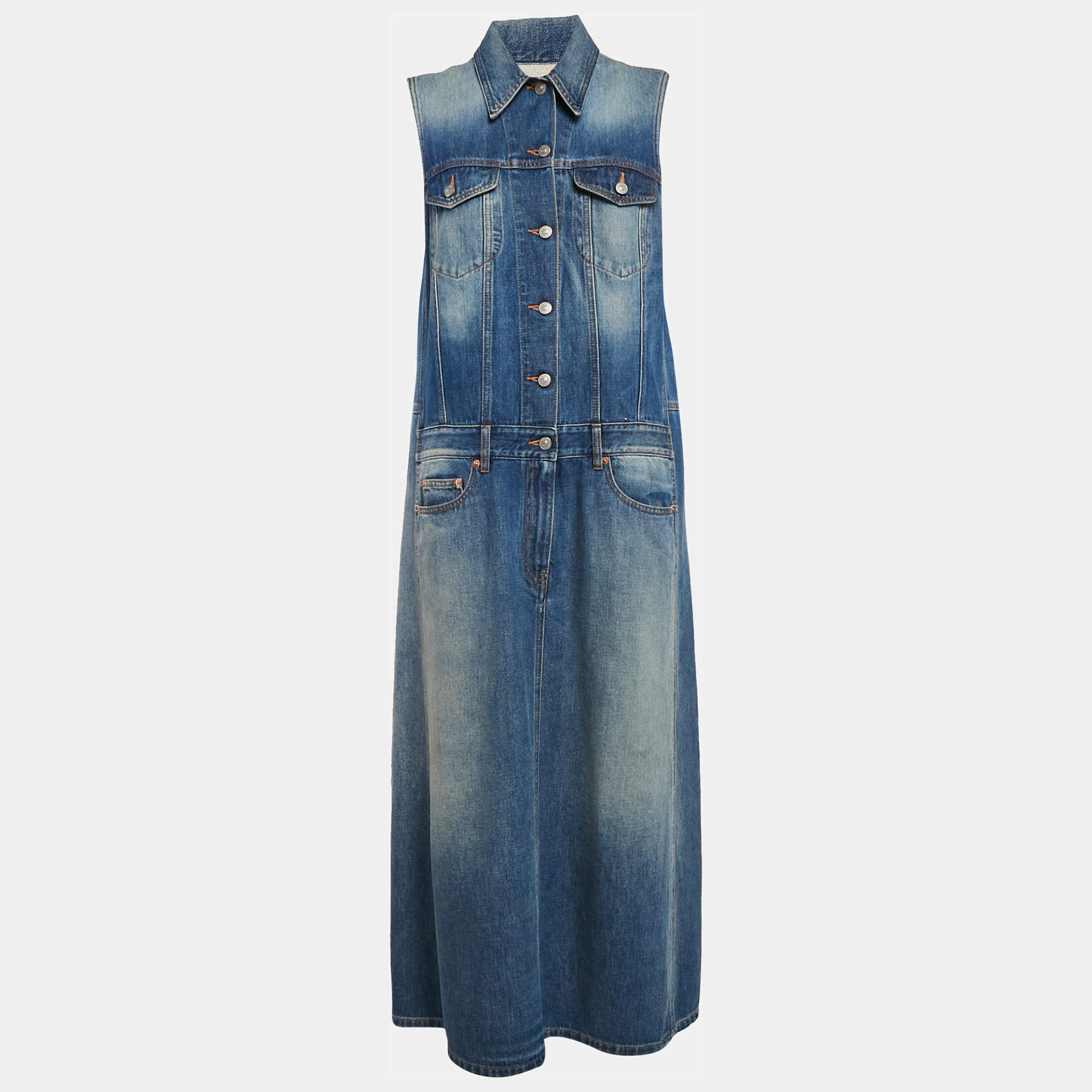 MM6 Maison Margiela Blue Denim Sleeveless Long Dress L