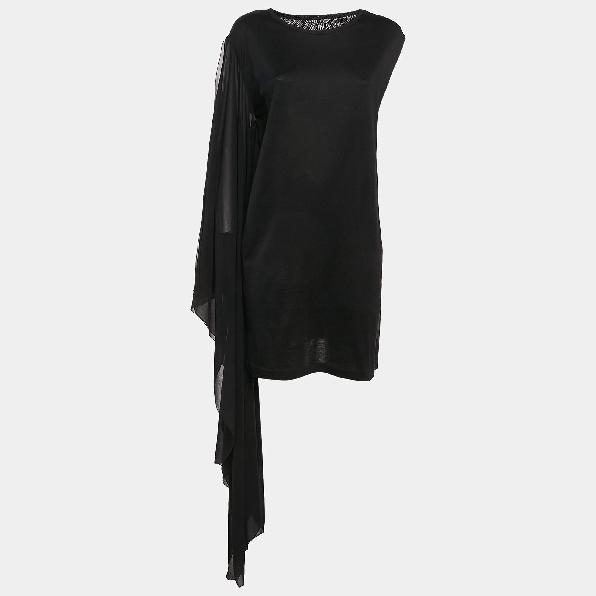 Pre Owned MM6 Maison Margiela Black Cotton Knit Elongated Sleeve Mini Dress M