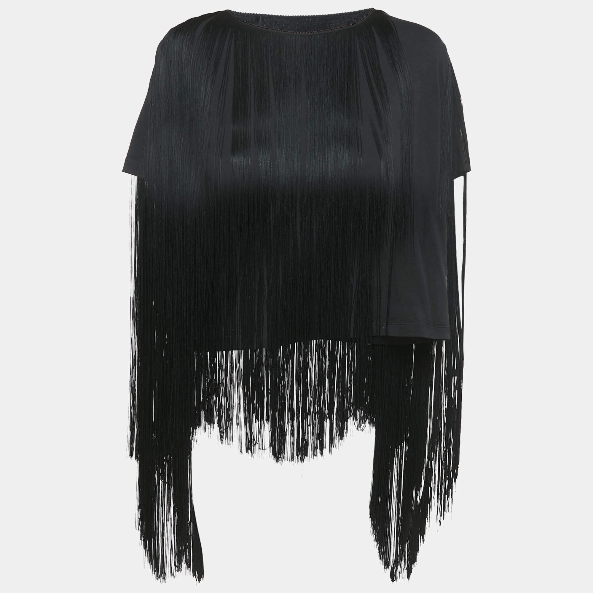 MM6 Maison Margiela Black Jersey Tassel Detail T-Shirt S