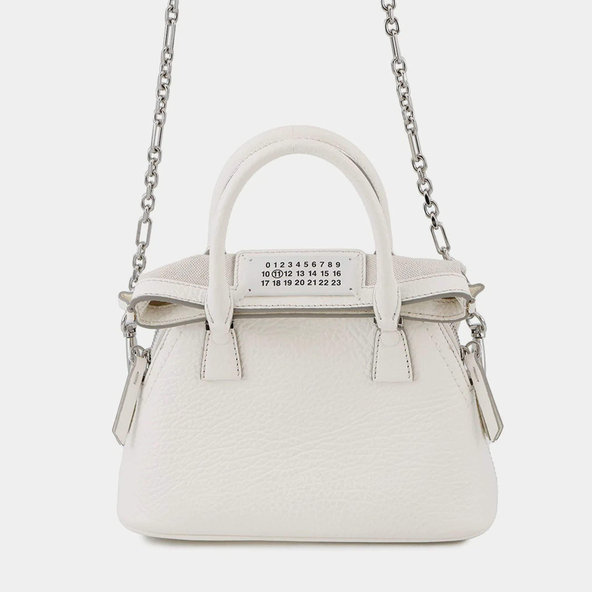 Pre Owned Maison Margiela Maison Margiela 5Ac Shoulder Bag White Calf Leather Size Micro