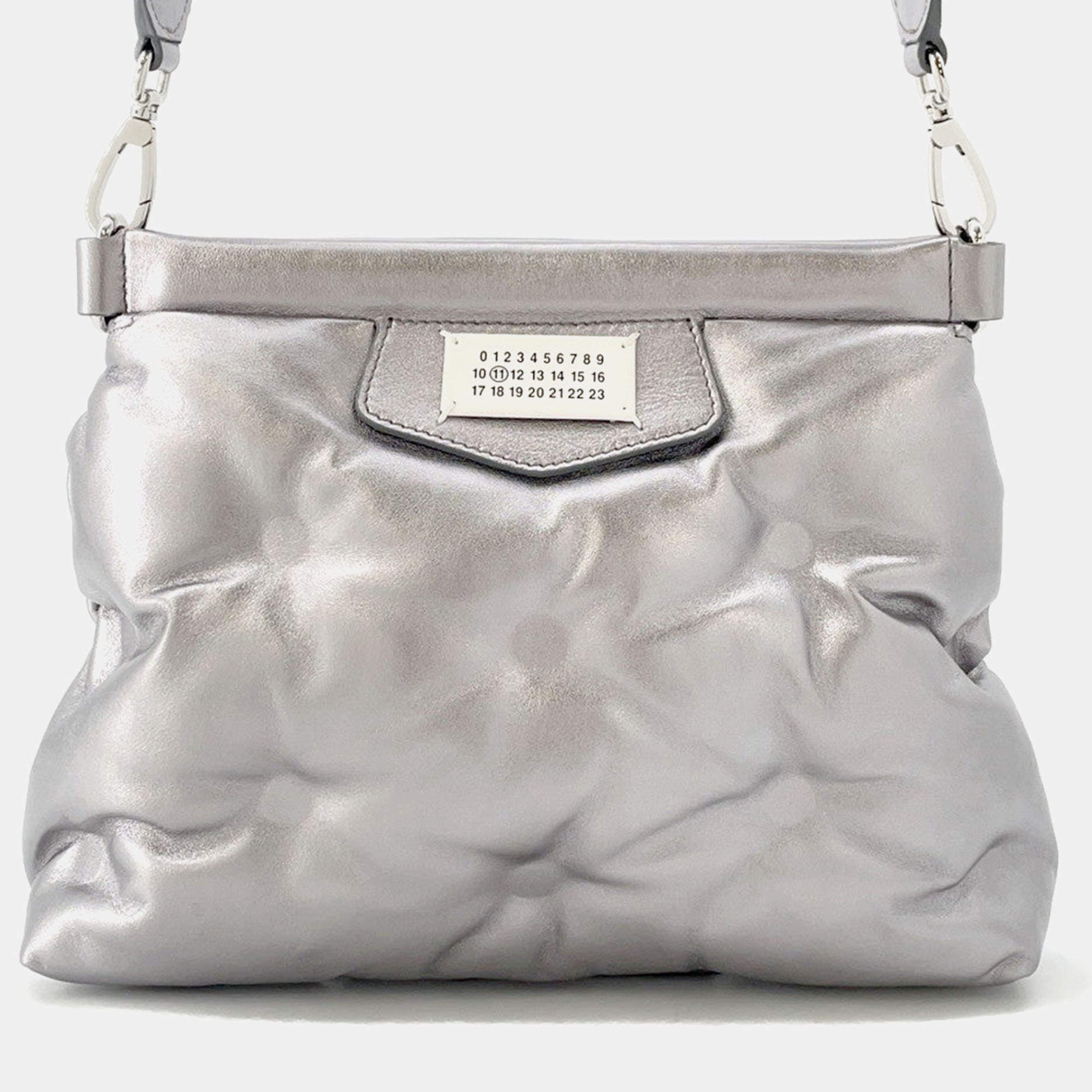 Pre Owned Maison Margiela Glam Slam Classic 2-Way Shoulder Bag Silver Leather Size Small