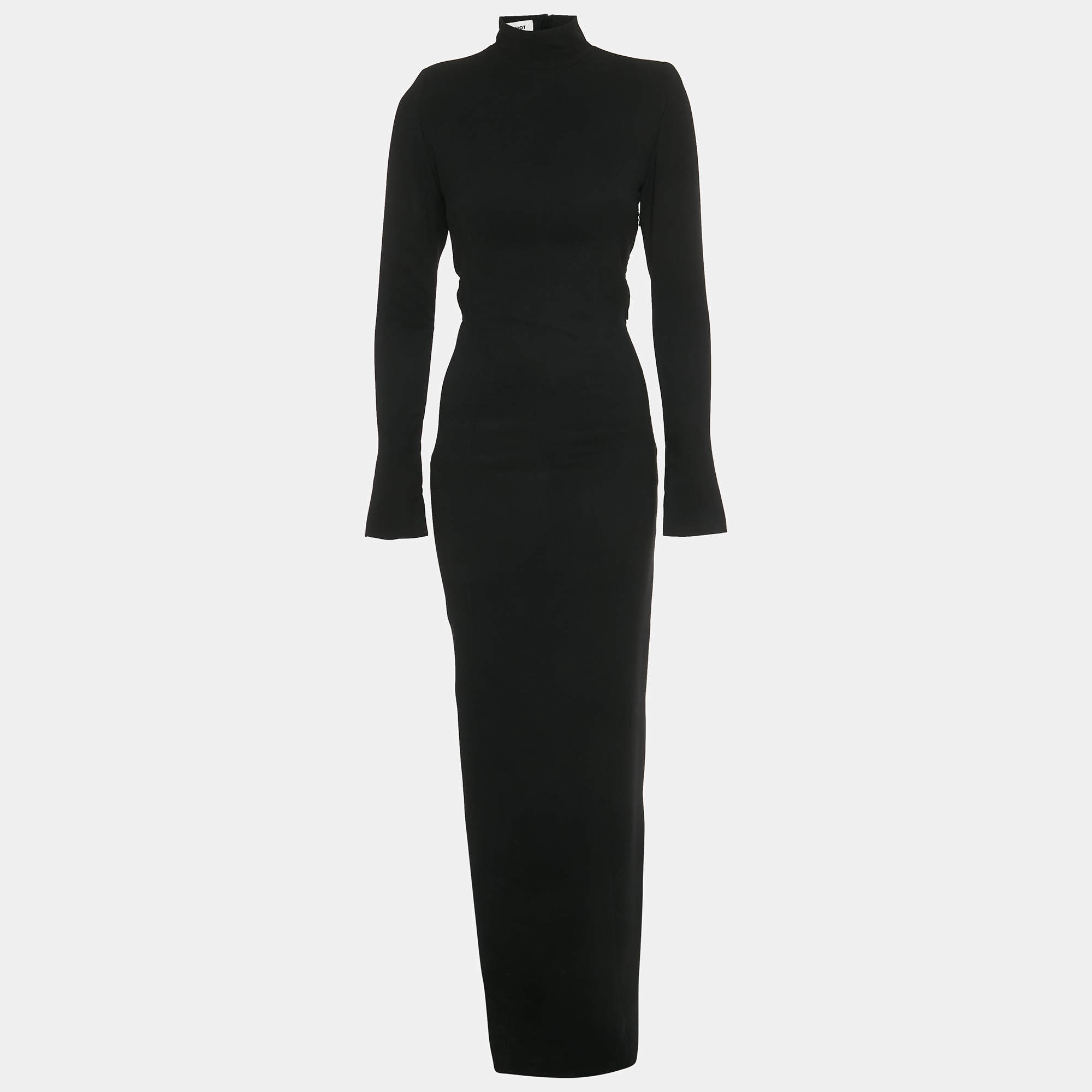 Pre Owned Mônot Black Crepe Open Back Maxi Dress S