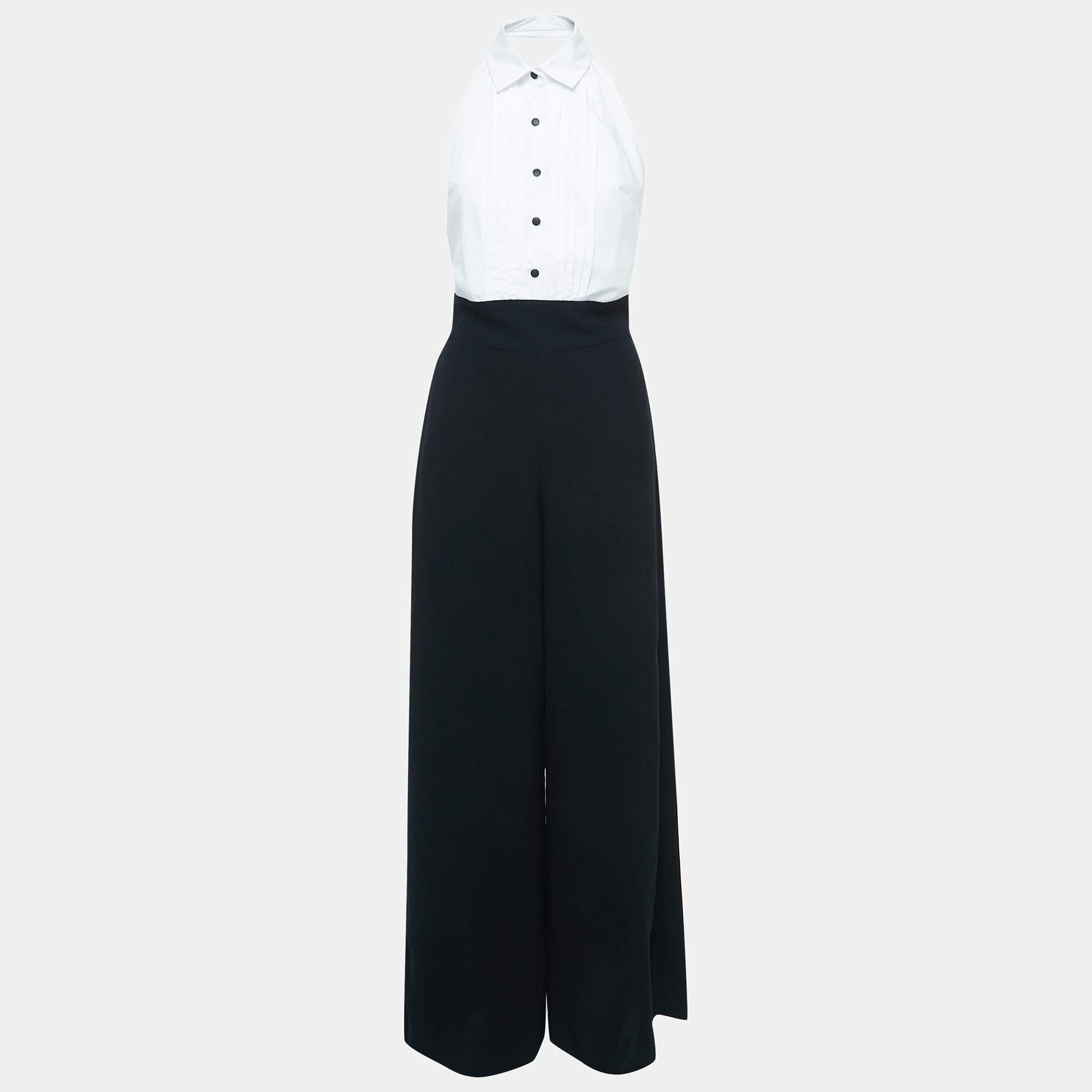 Mojo Collection Black/White Crepe Halter Neck Jumpsuit S