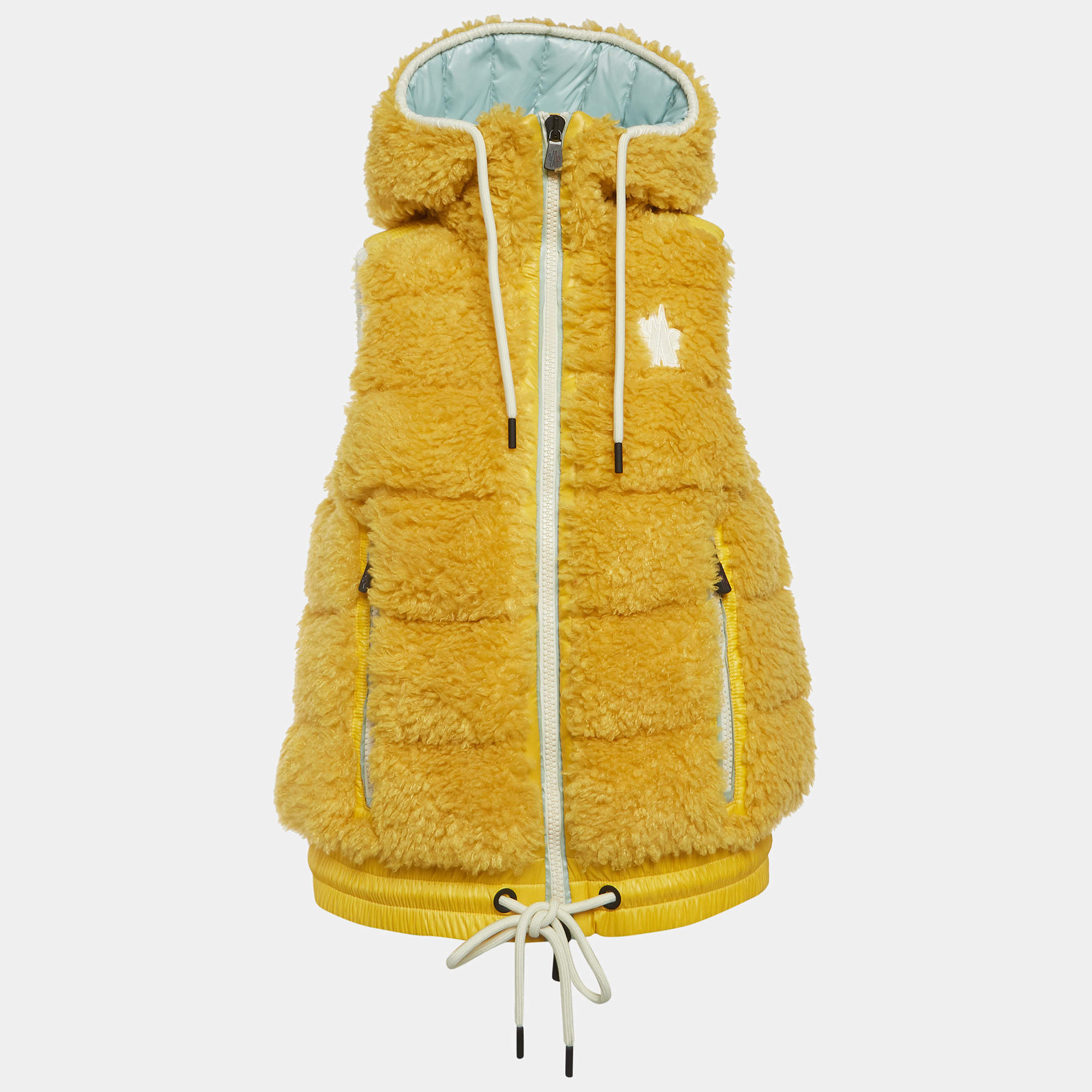 مملوكة مسبقًا Moncler Grenoble Yellow Faux Shearling Teddy Down Gilet XS