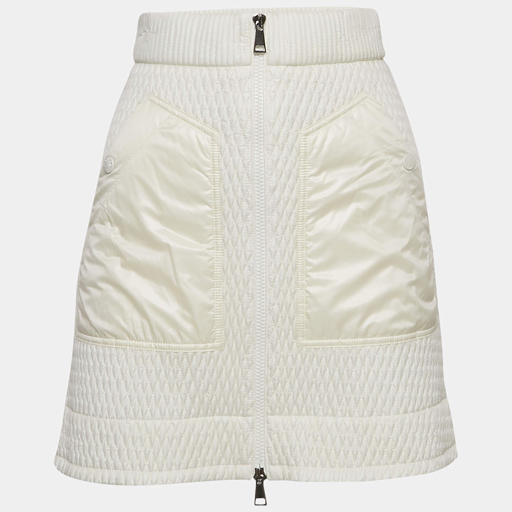Pre Owned Moncler White Nylon Quilted Mini Skirt S